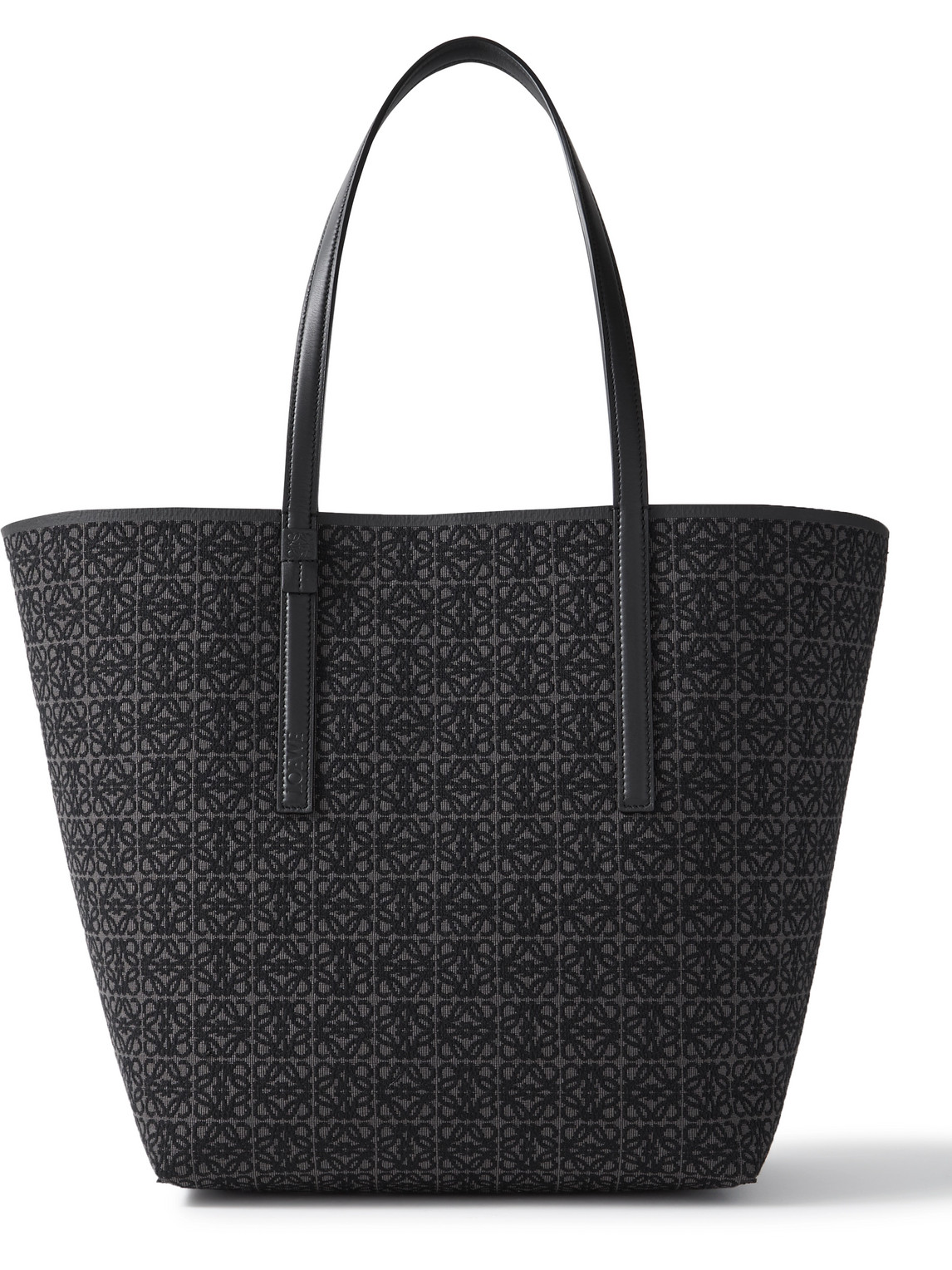 Leather-Trimmed Logo-Jacquard Canvas Tote Bag