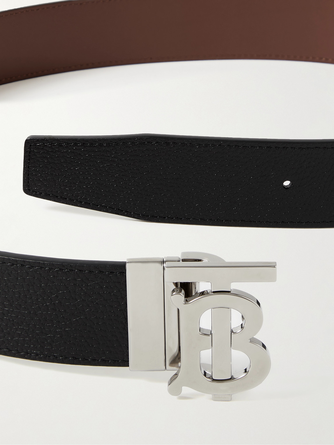 Shop Burberry 3.5cm Reversible Leather Belt In Black