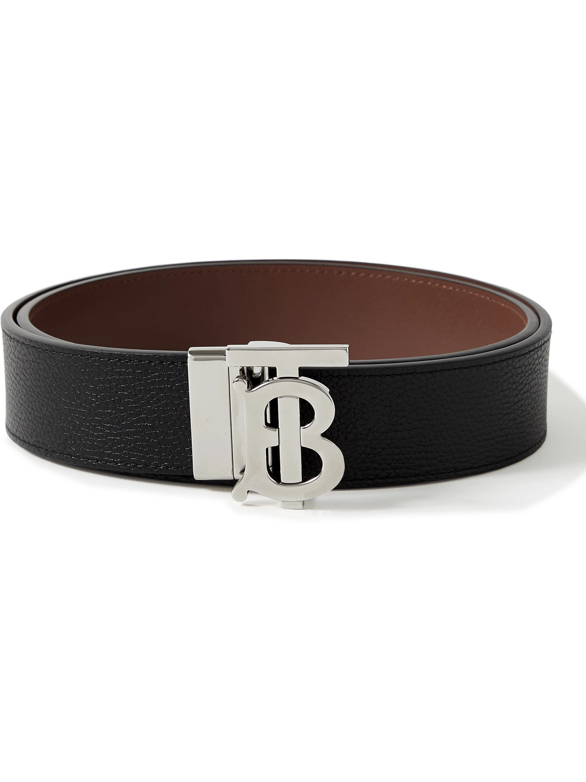 Burberry Men's Reversible Monogram Plaque Buckle Leather Belt