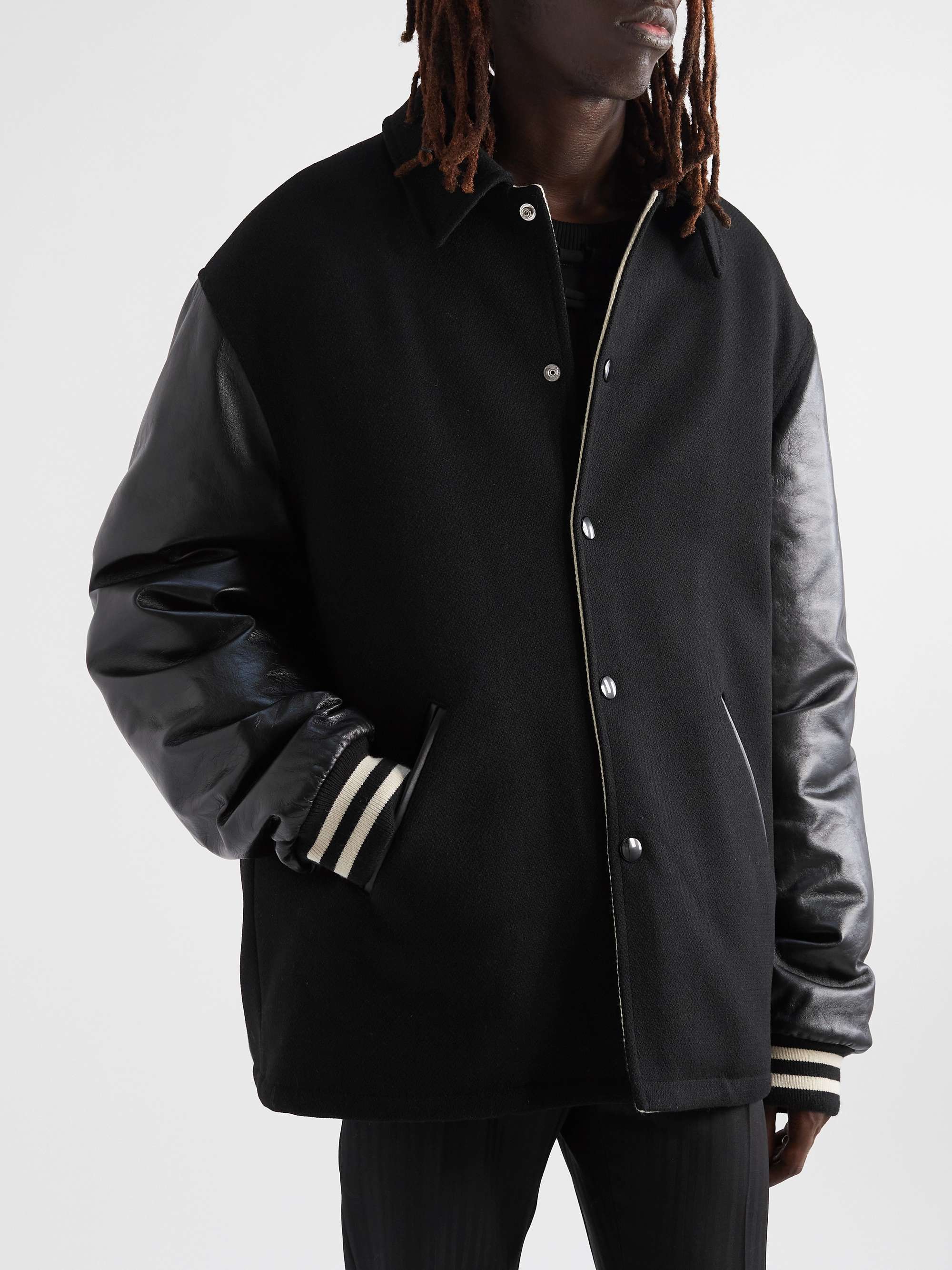 CELINE Embellished Appliquéd Mohair-Blend and Leather Bomber Jacket