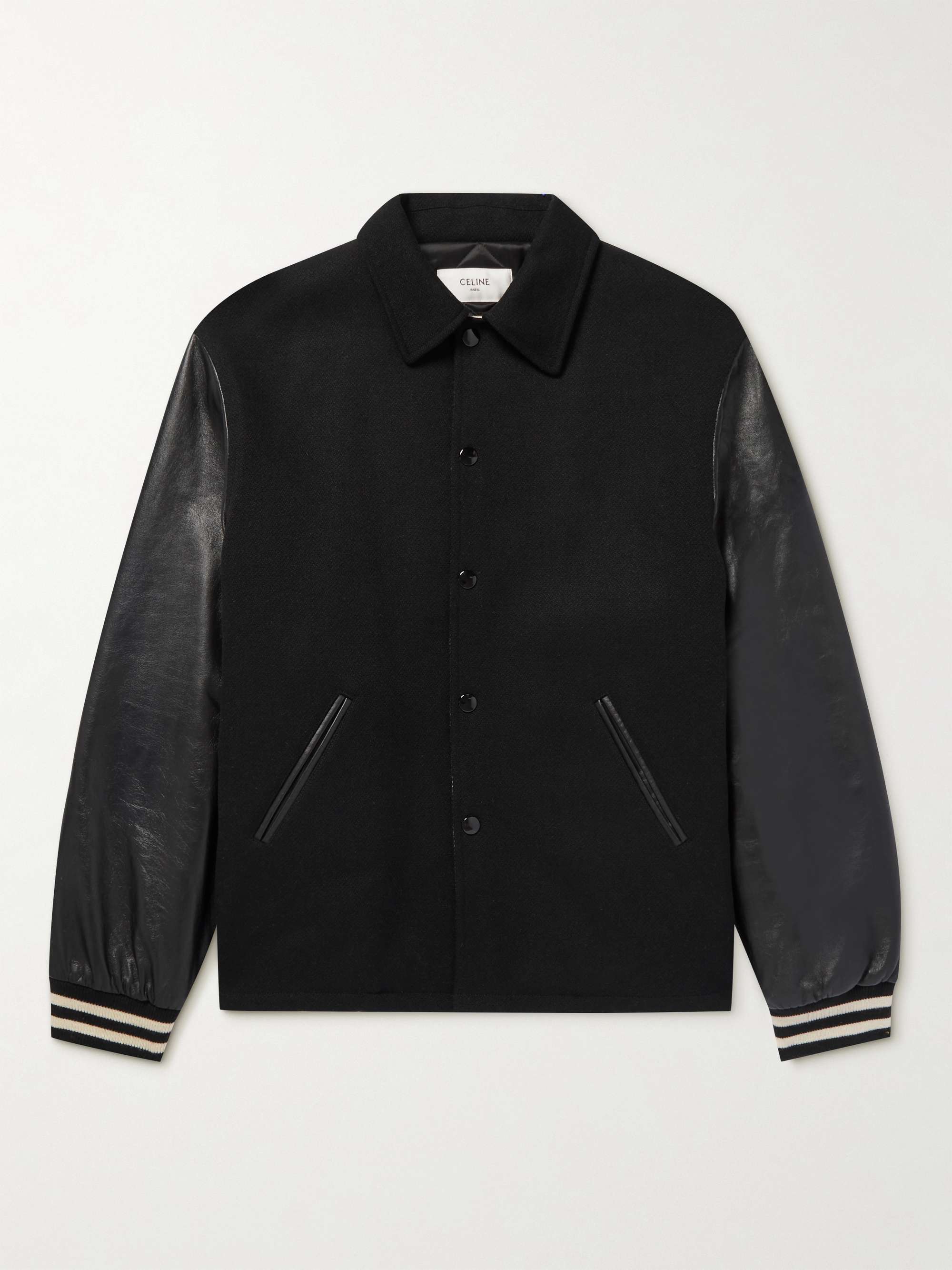 CELINE Embellished Appliquéd Mohair-Blend and Leather Bomber Jacket