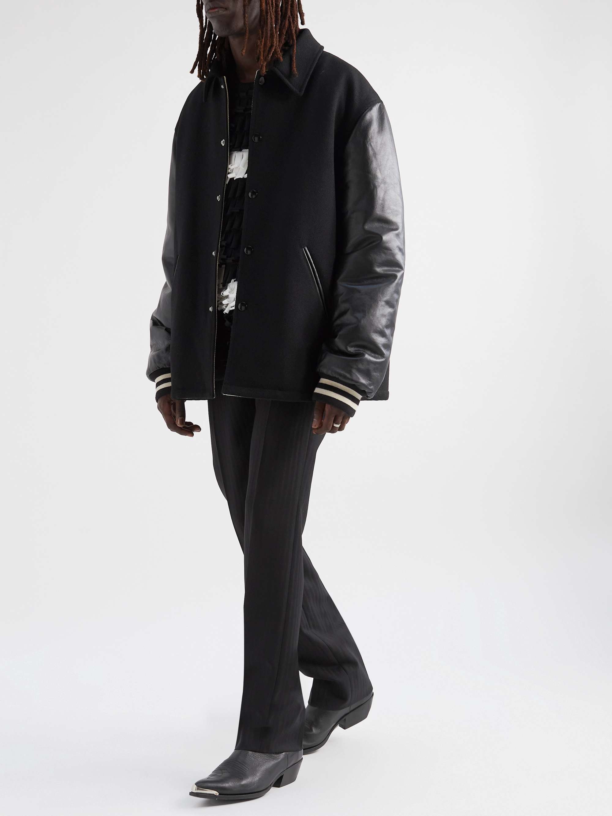 CELINE Embellished Appliquéd Mohair-Blend and Leather Bomber Jacket