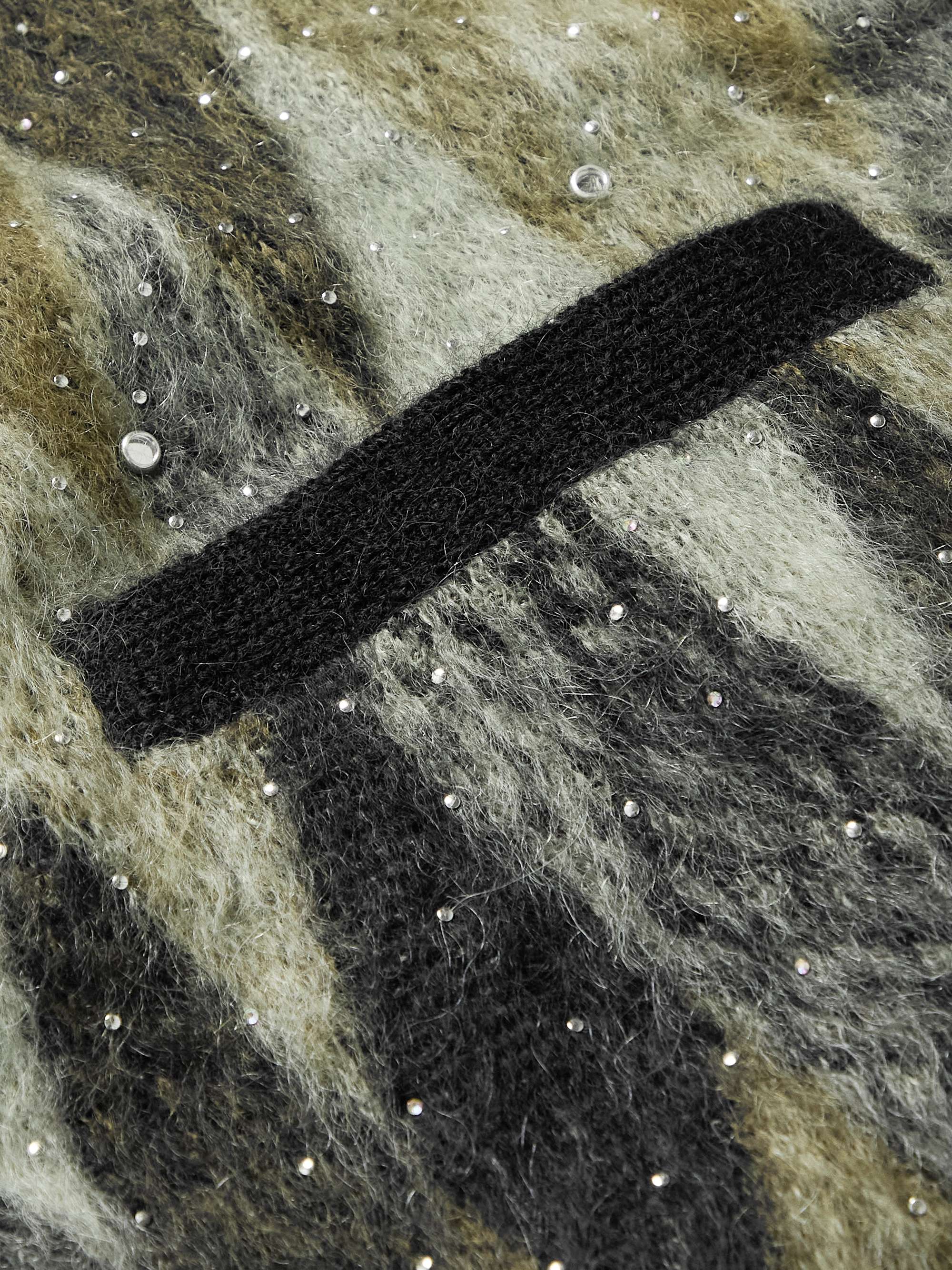 CELINE HOMME Sequin-Embellished Argyle Textured-Knit Cardigan