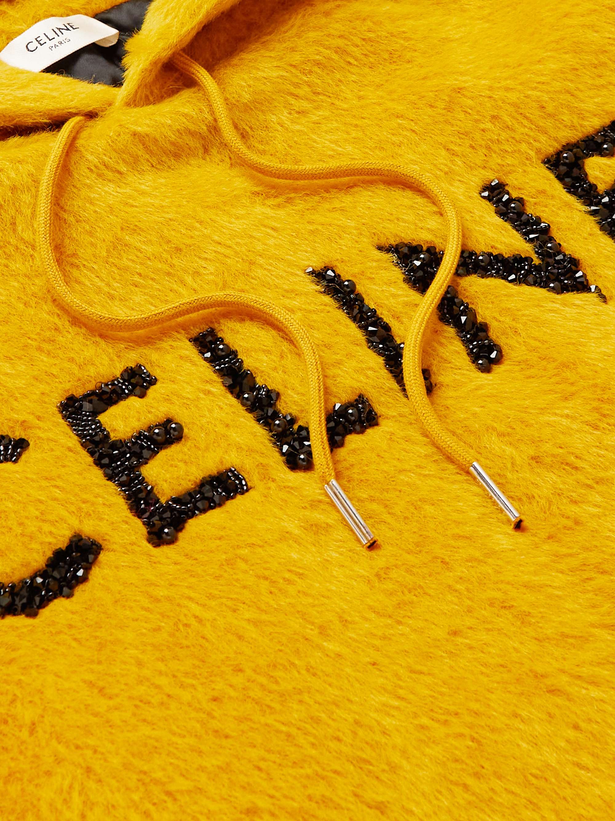 CELINE HOMME Glittered Logo-Appliquéd Alpaca and Wool-Blend Hoodie