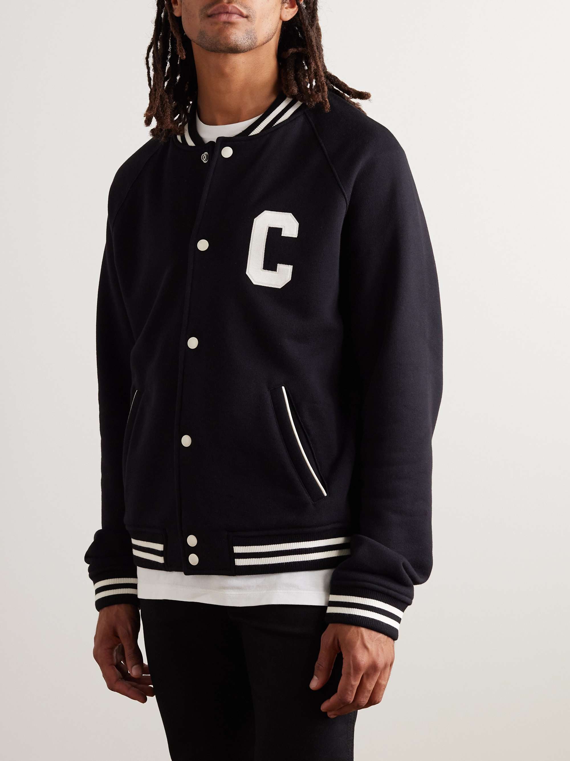 CELINE HOMME Teddy Logo-Appliquéd Cotton Bomber Jacket