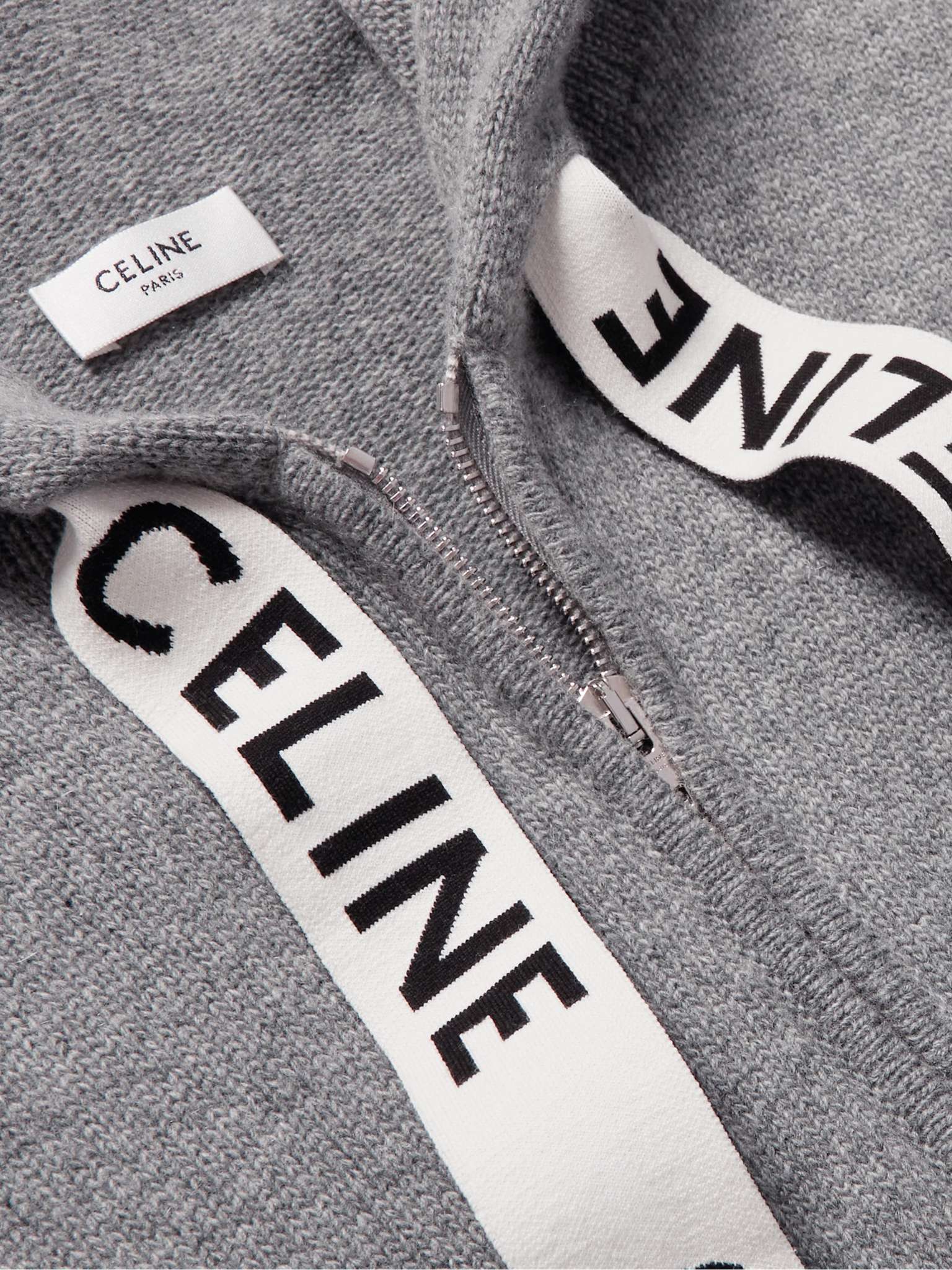 CELINE Embroidered Zipper Polo Sweater Wool Cotton