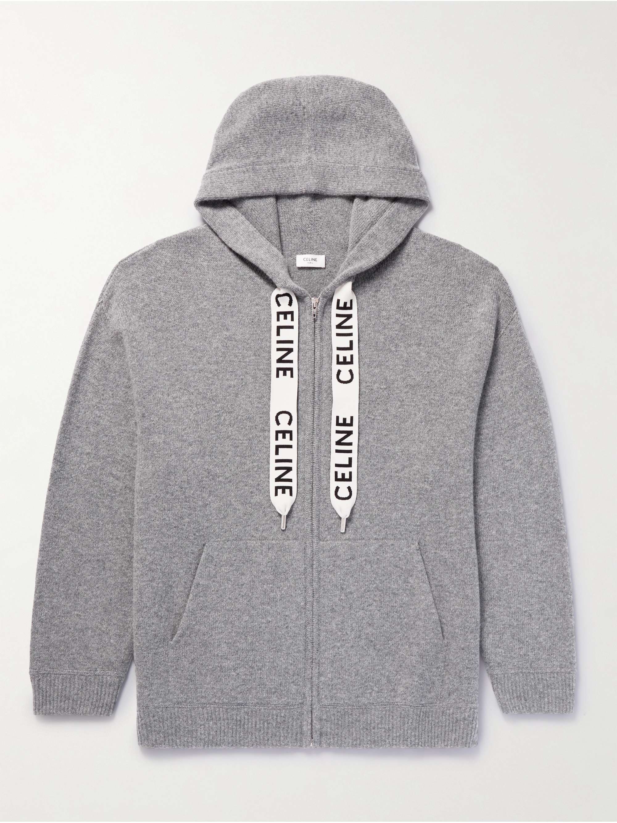 CELINE HOMME Oversized Logo-Print Wool and Cashmere-Blend Zip-Up Hoodie