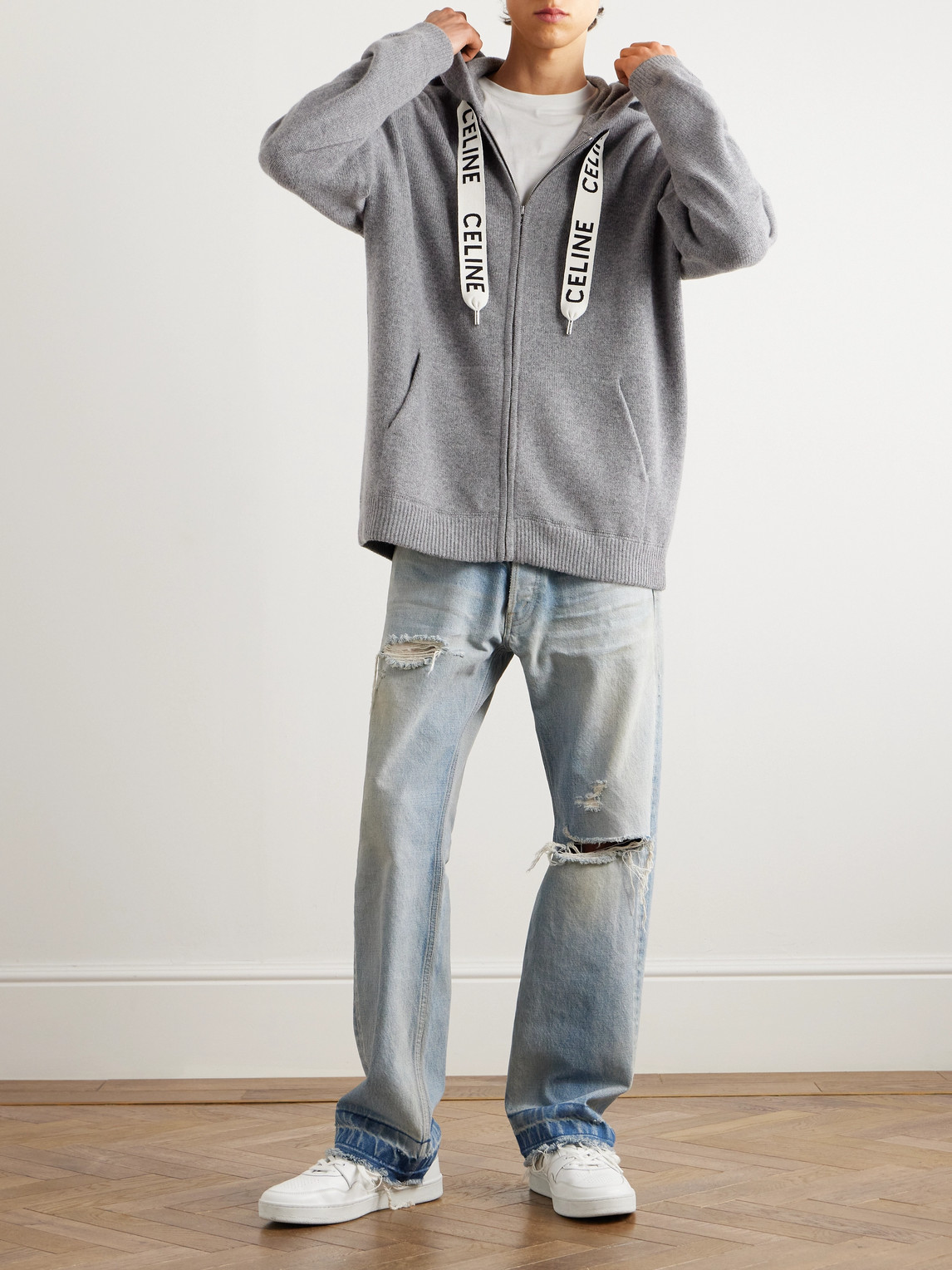 Oversized Logo-Print Wool and Cashmere-Blend Zip-Up Hoodie — 2