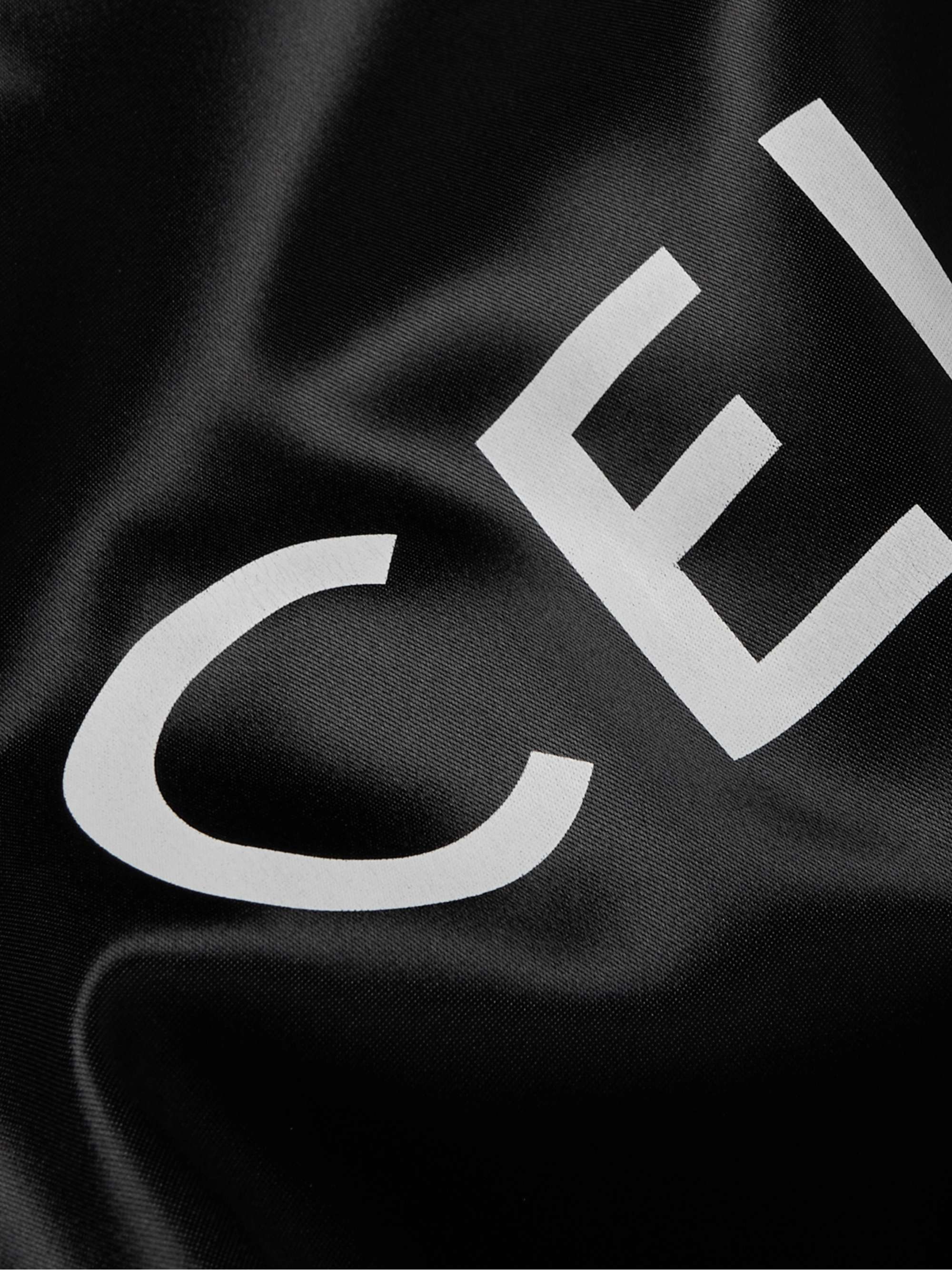 CELINE HOMME Oversized Chain-Embellished Logo-Print Nylon Hooded Bomber Jacket