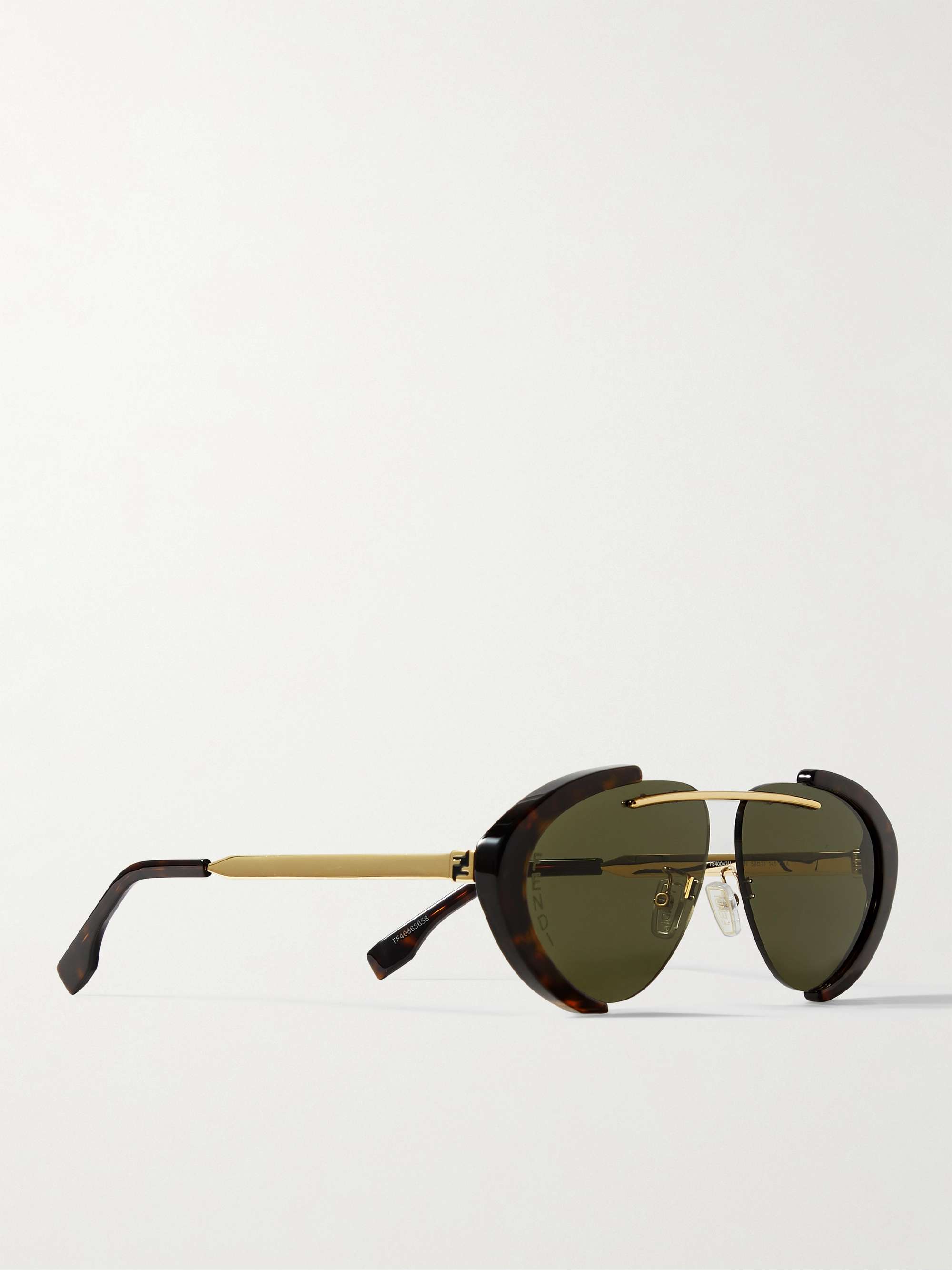 FENDI Oval-Frame Gold-Tone and Tortoiseshell Acetate Sunglasses