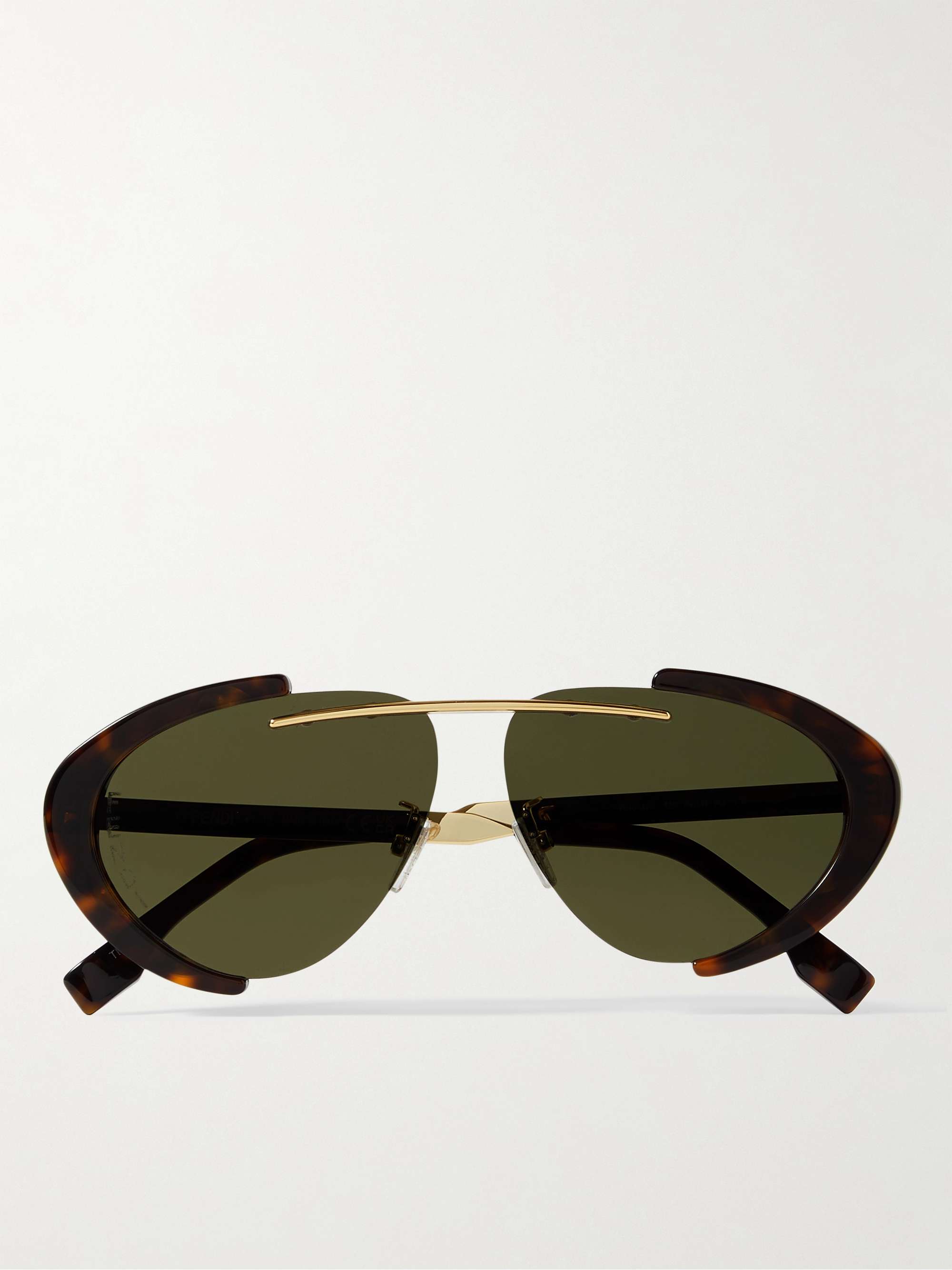 FENDI Oval-Frame Gold-Tone and Tortoiseshell Acetate Sunglasses
