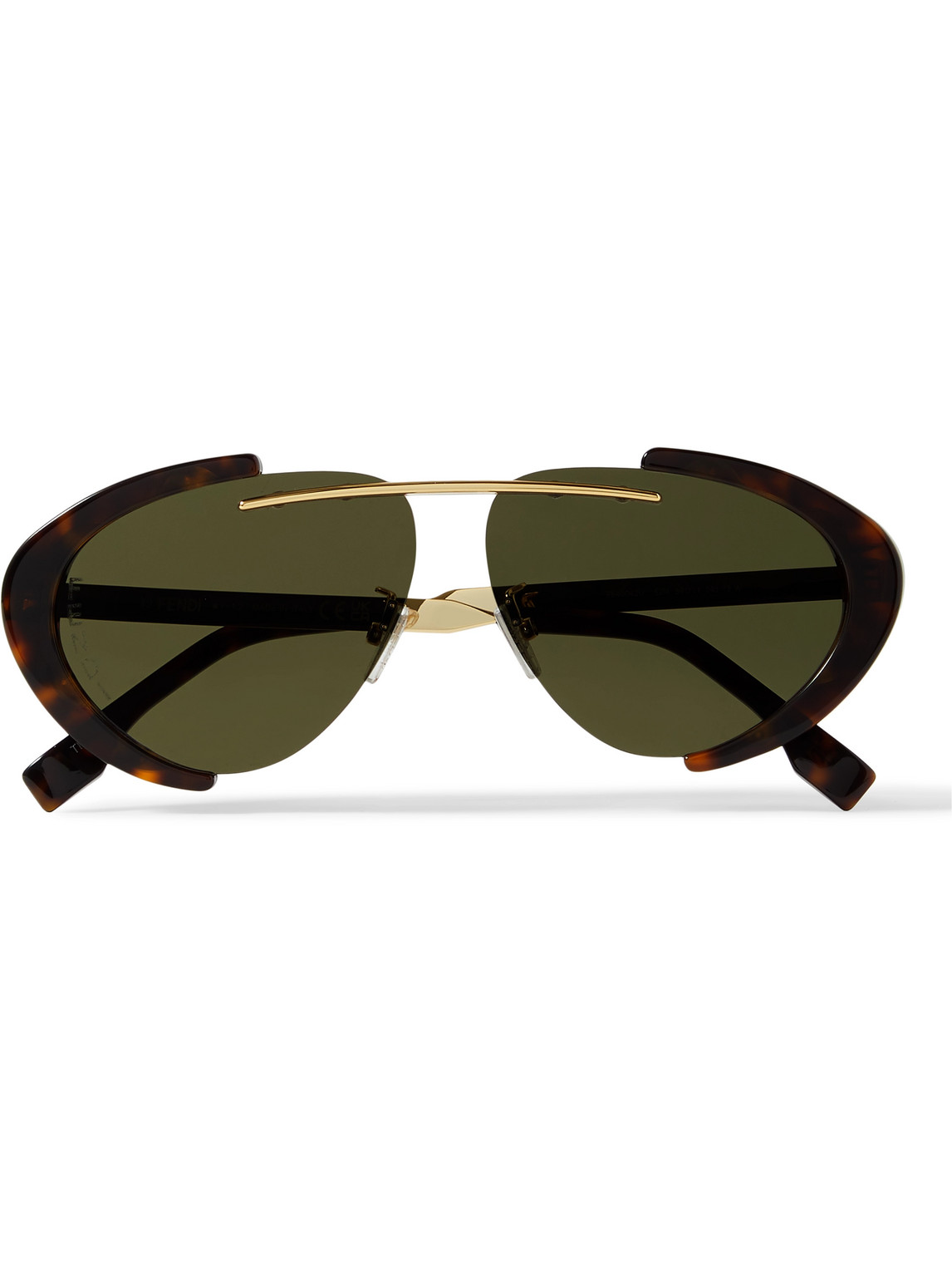 Fendi Oval-frame Gold-tone And Tortoiseshell Acetate Sunglasses In Silver