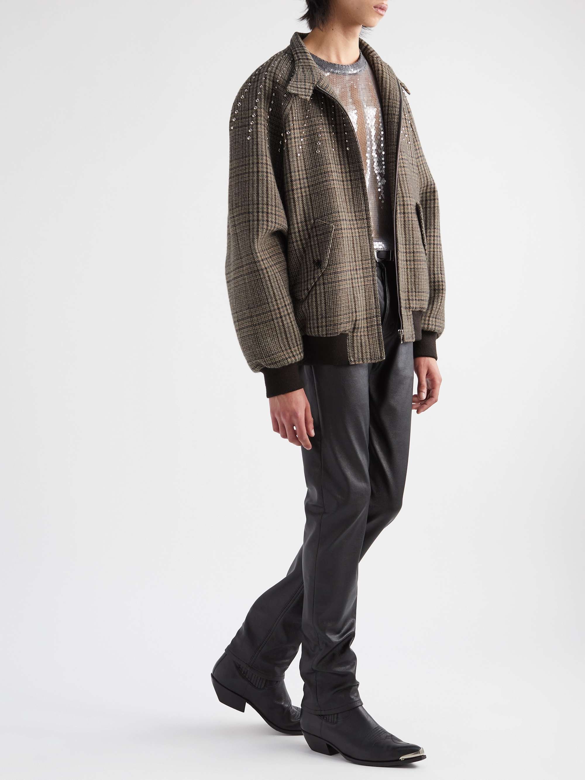 CELINE Crystal-Embellished Prince of Wales Checked Wool Bomber Jacket ...