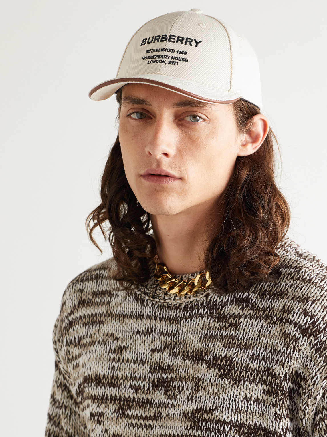 Shop Burberry Logo-embroidered Leather-trimmed Cotton-canvas Baseball Cap In Neutrals