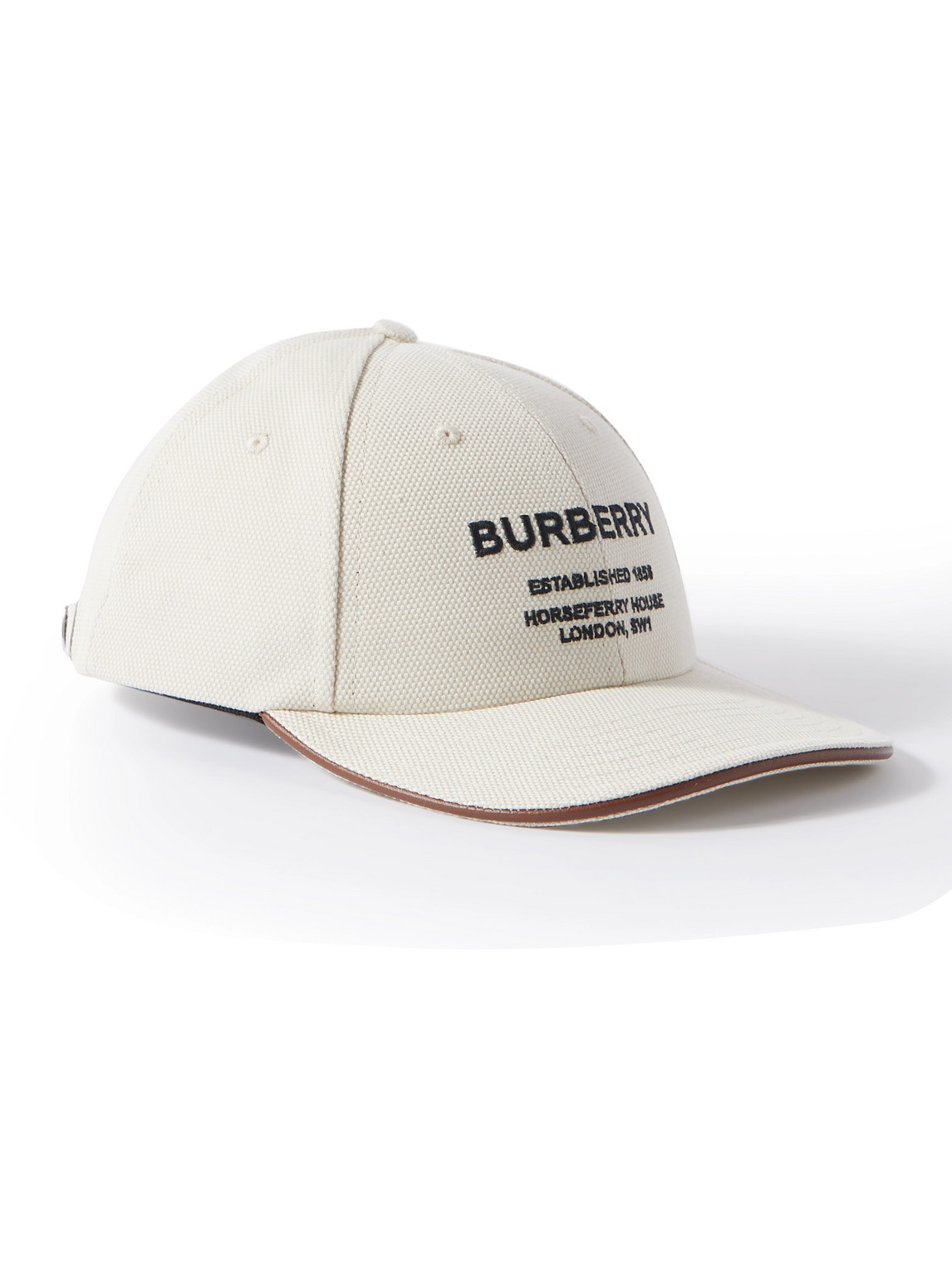 Logo-Embroidered Leather-Trimmed Cotton-Canvas Baseball Cap
