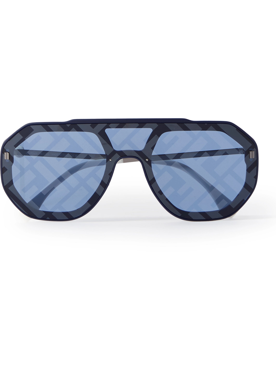 Dhr gans Sprong Fendi - Aviator-Style Logo-Print Silver-Tone And Acetate Sunglasses - Men -  Blue voor mannen
