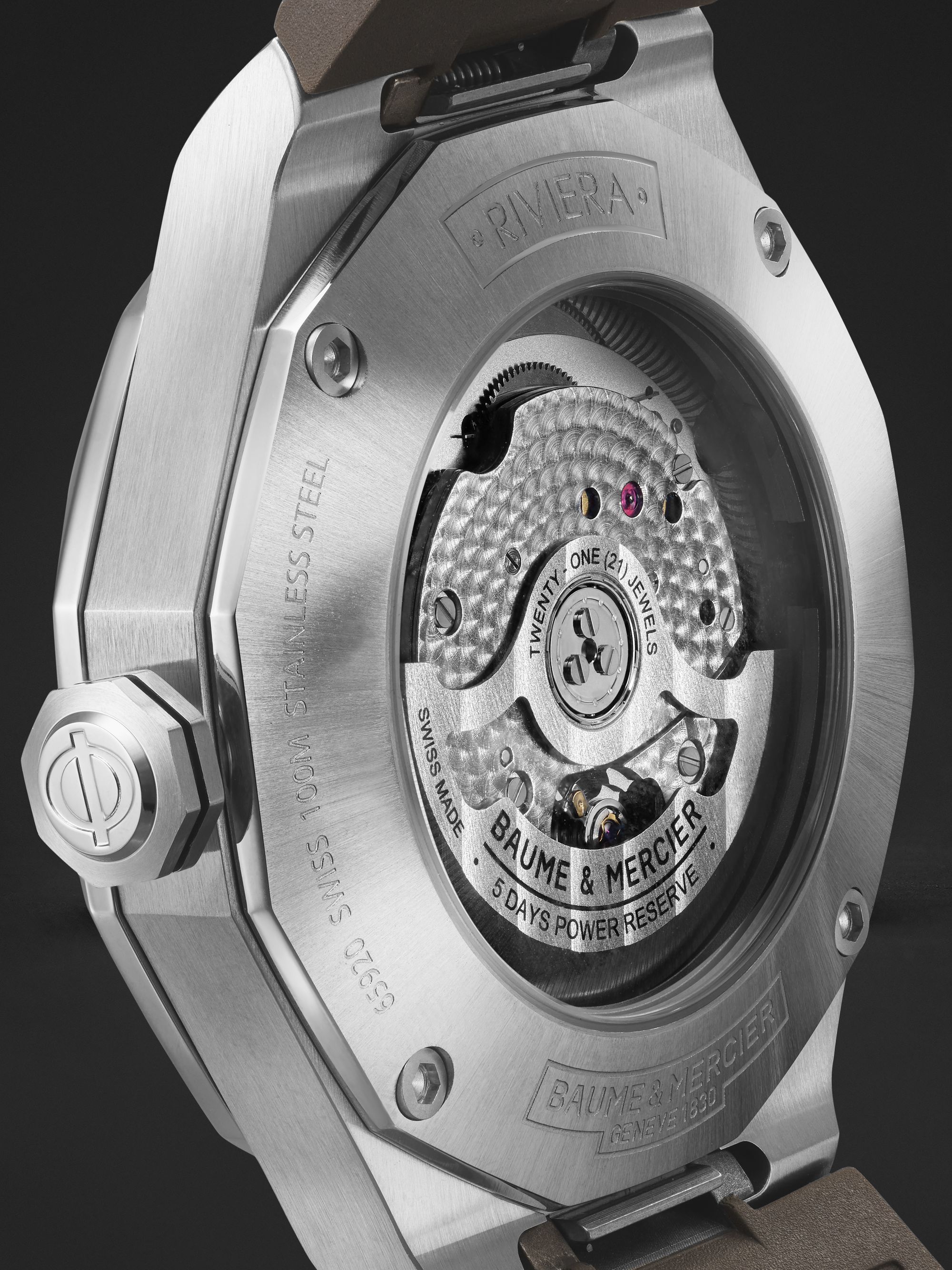 BAUME & MERCIER Riviera Baumatic Automatic Moon-Phase 43mm Stainless Steel and Rubber Watch, Ref. No. 10681