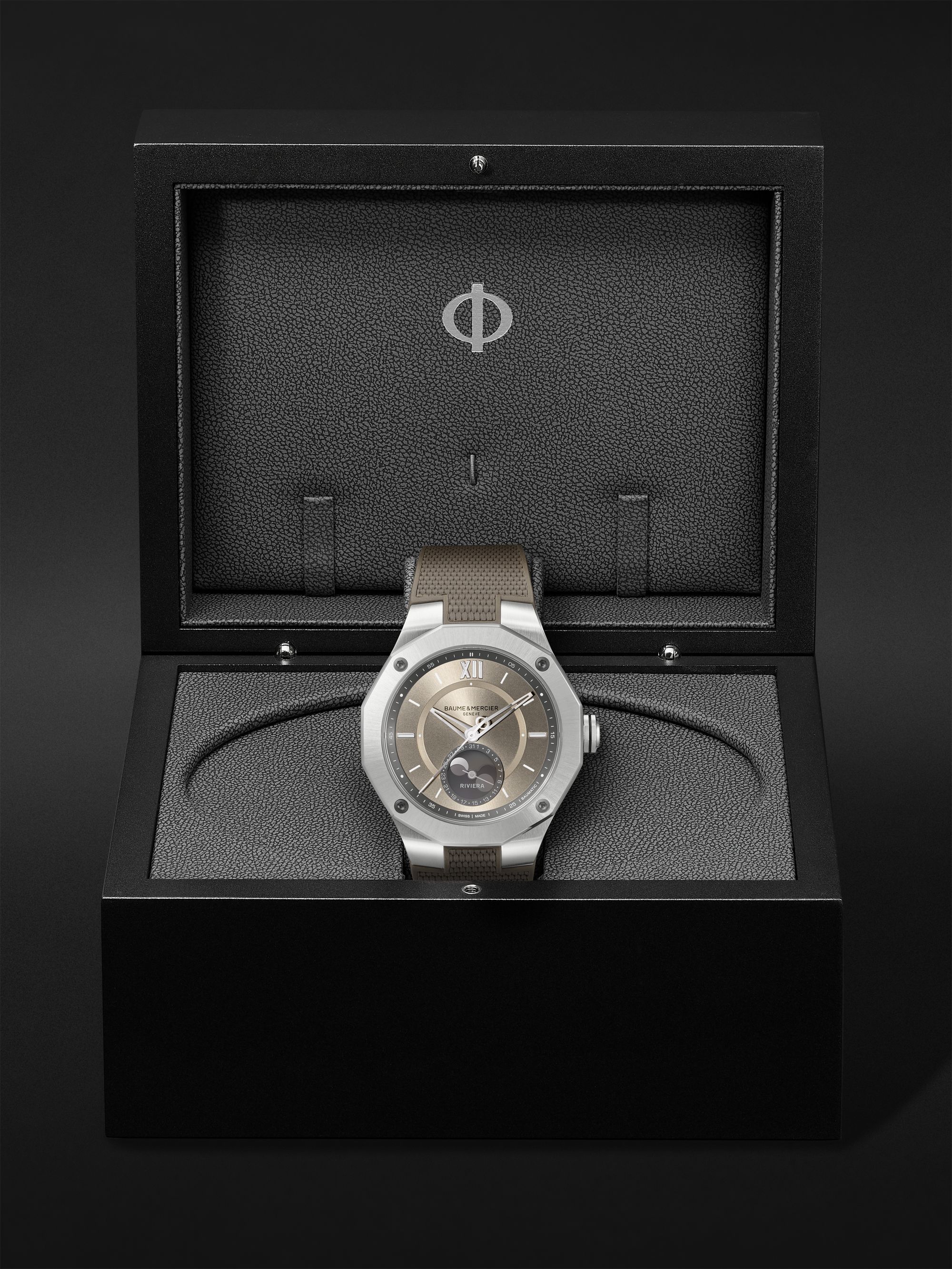 BAUME & MERCIER Riviera Baumatic Automatic Moon-Phase 43mm Stainless Steel and Rubber Watch, Ref. No. 10681