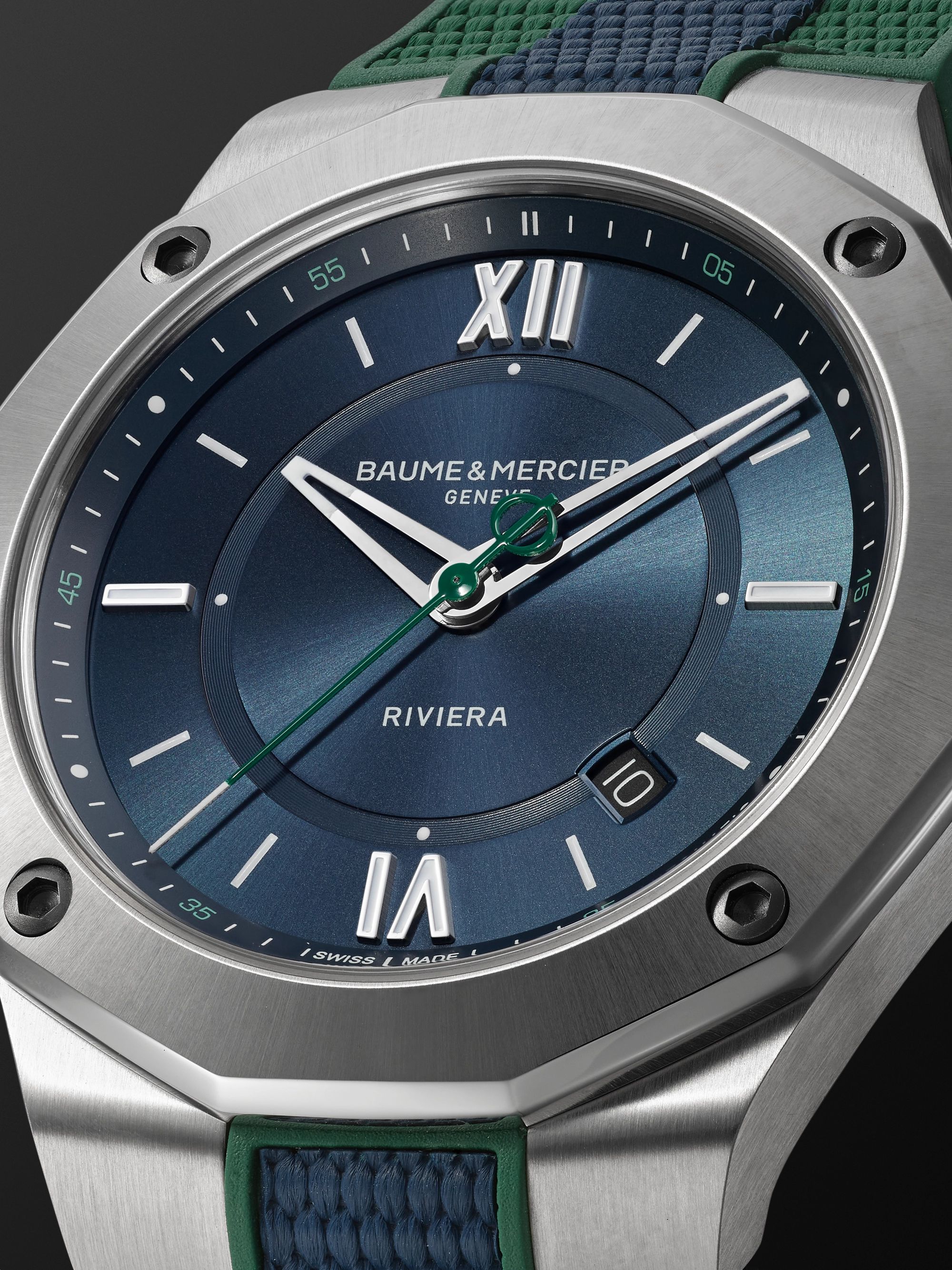 BAUME & MERCIER Riviera Date Automatic 42mm Stainless Steel and Webbing-Panelled Rubber  Watch, Ref. No. M0A10688