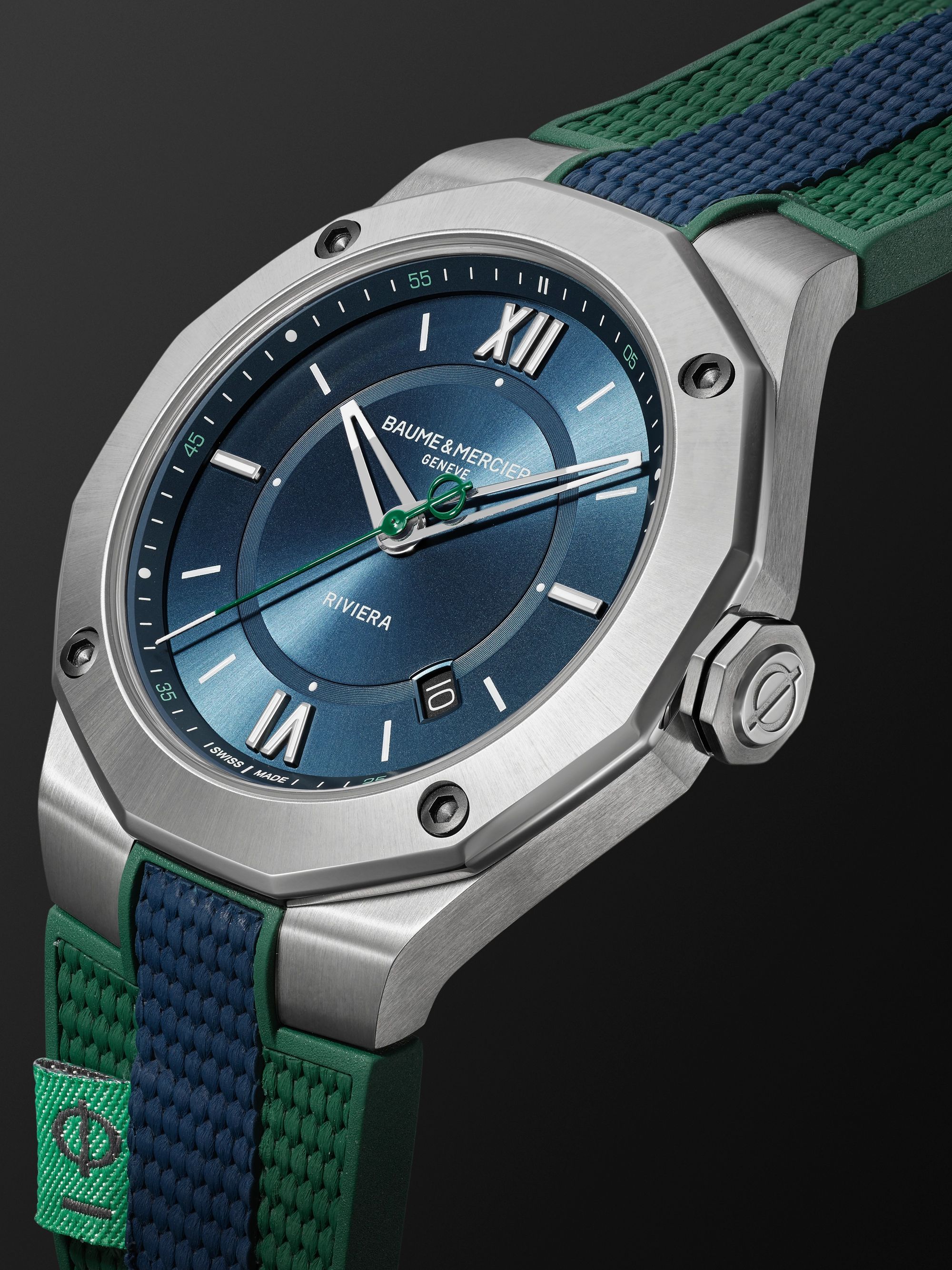 BAUME & MERCIER Riviera Date Automatic 42mm Stainless Steel and Webbing-Panelled Rubber  Watch, Ref. No. M0A10688
