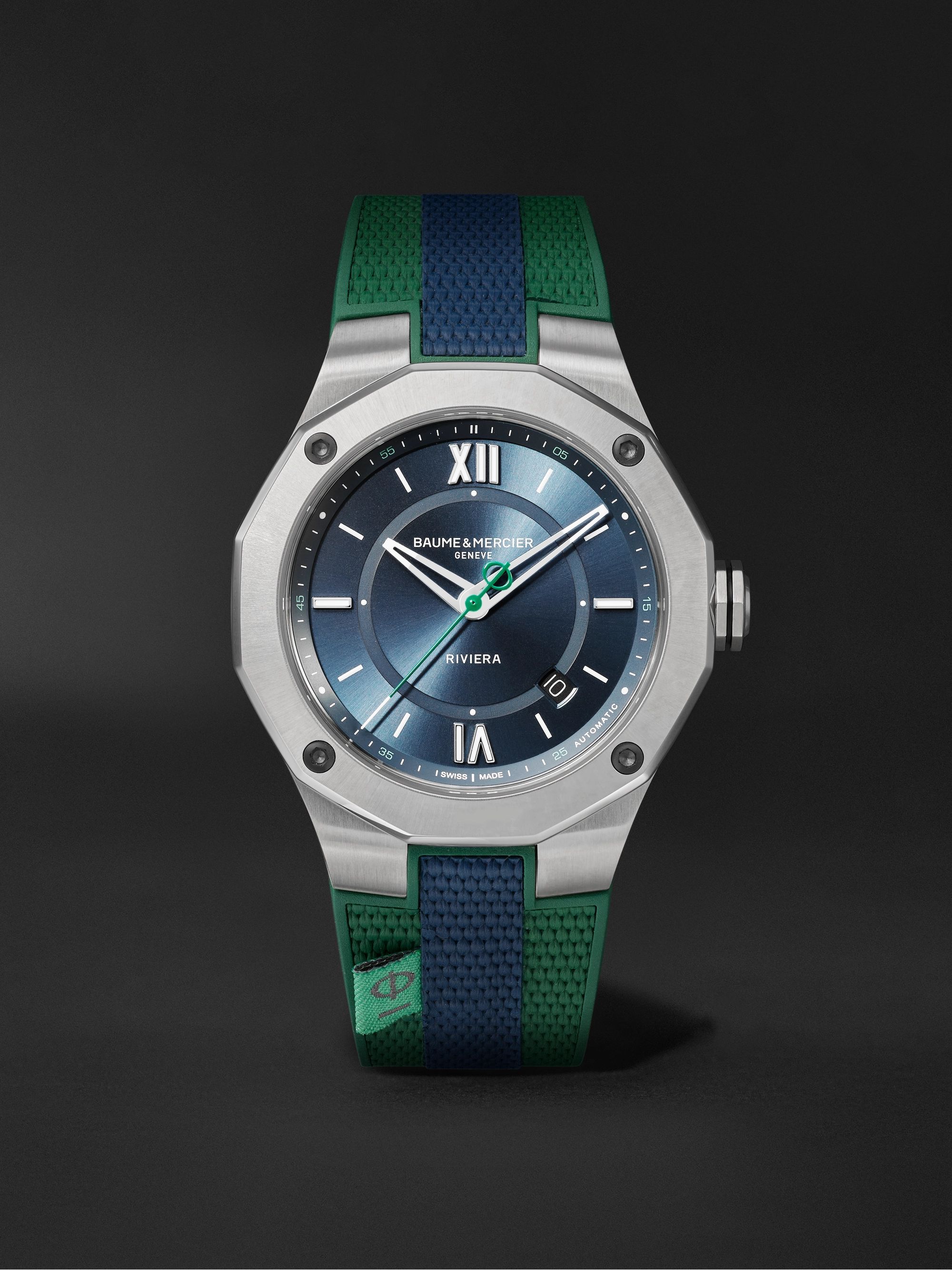 BAUME & MERCIER Riviera Date Automatic 42mm Stainless Steel and Webbing-Panelled Rubber  Watch, Ref. No. M0A10688