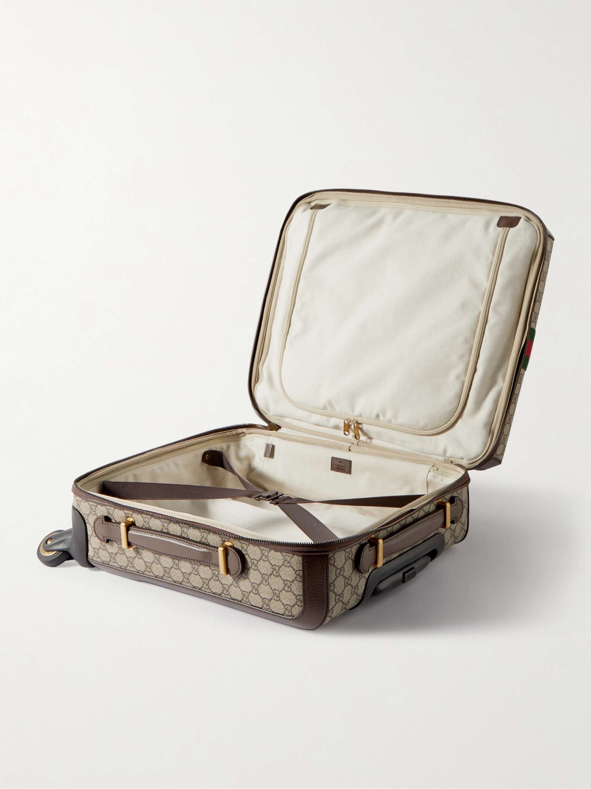 GUCCI Savoy Leather-Trimmed Printed Coated-Canvas Suitcase