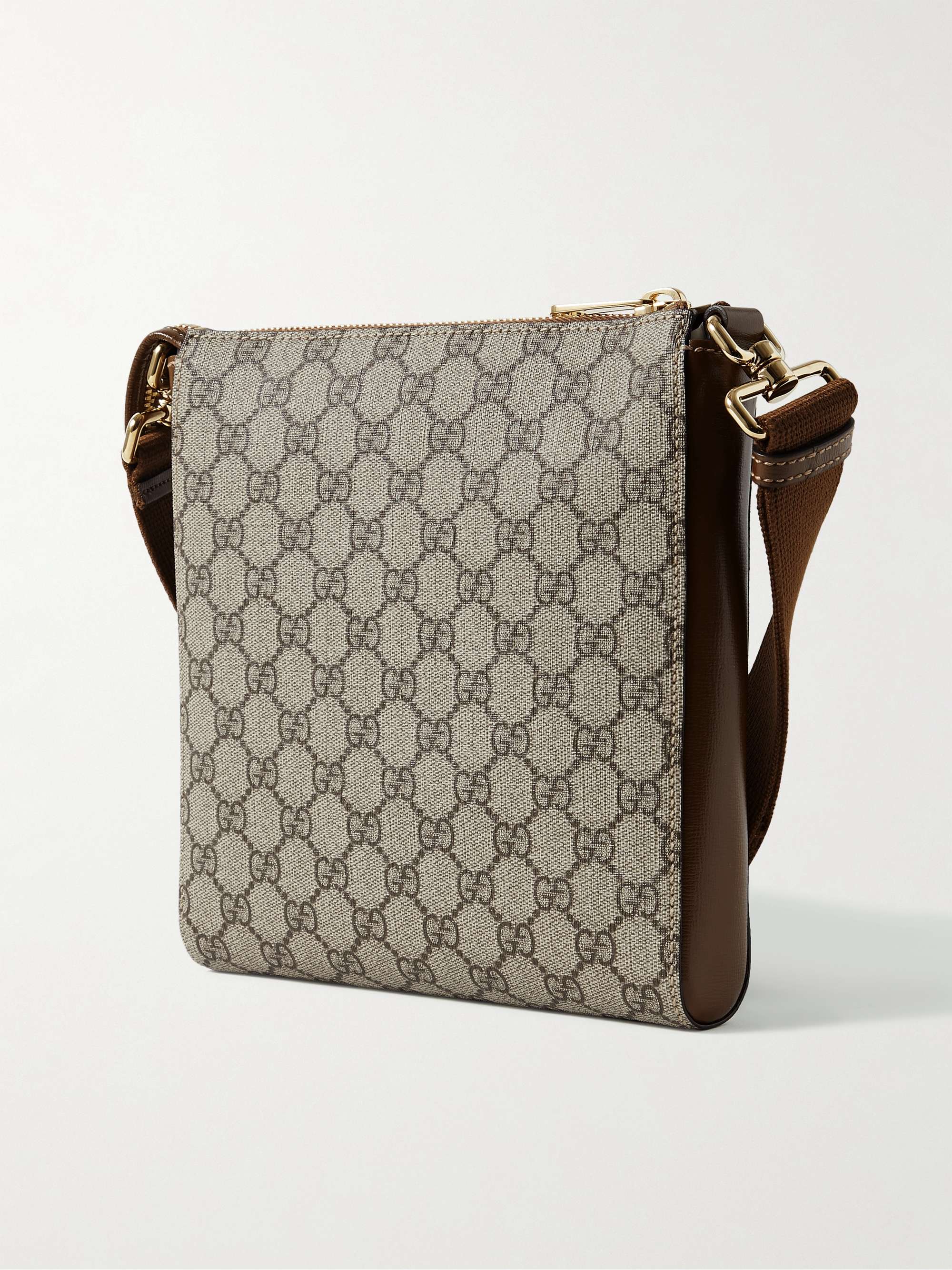 GUCCI Leather-Trimmed Monogrammed Supreme Coated-Canvas Messenger Bag