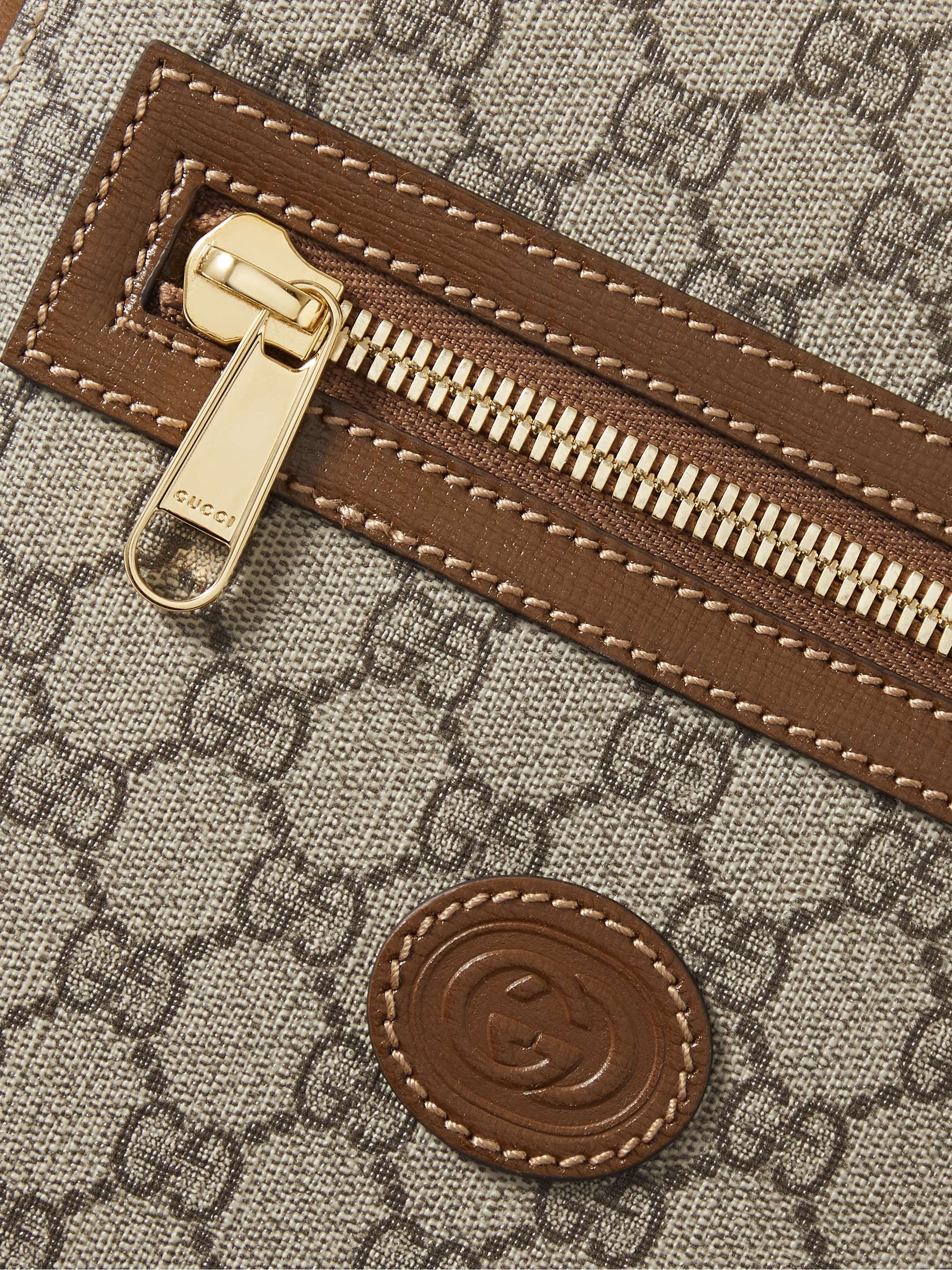 GUCCI Leather-Trimmed Monogrammed Supreme Coated-Canvas Messenger Bag