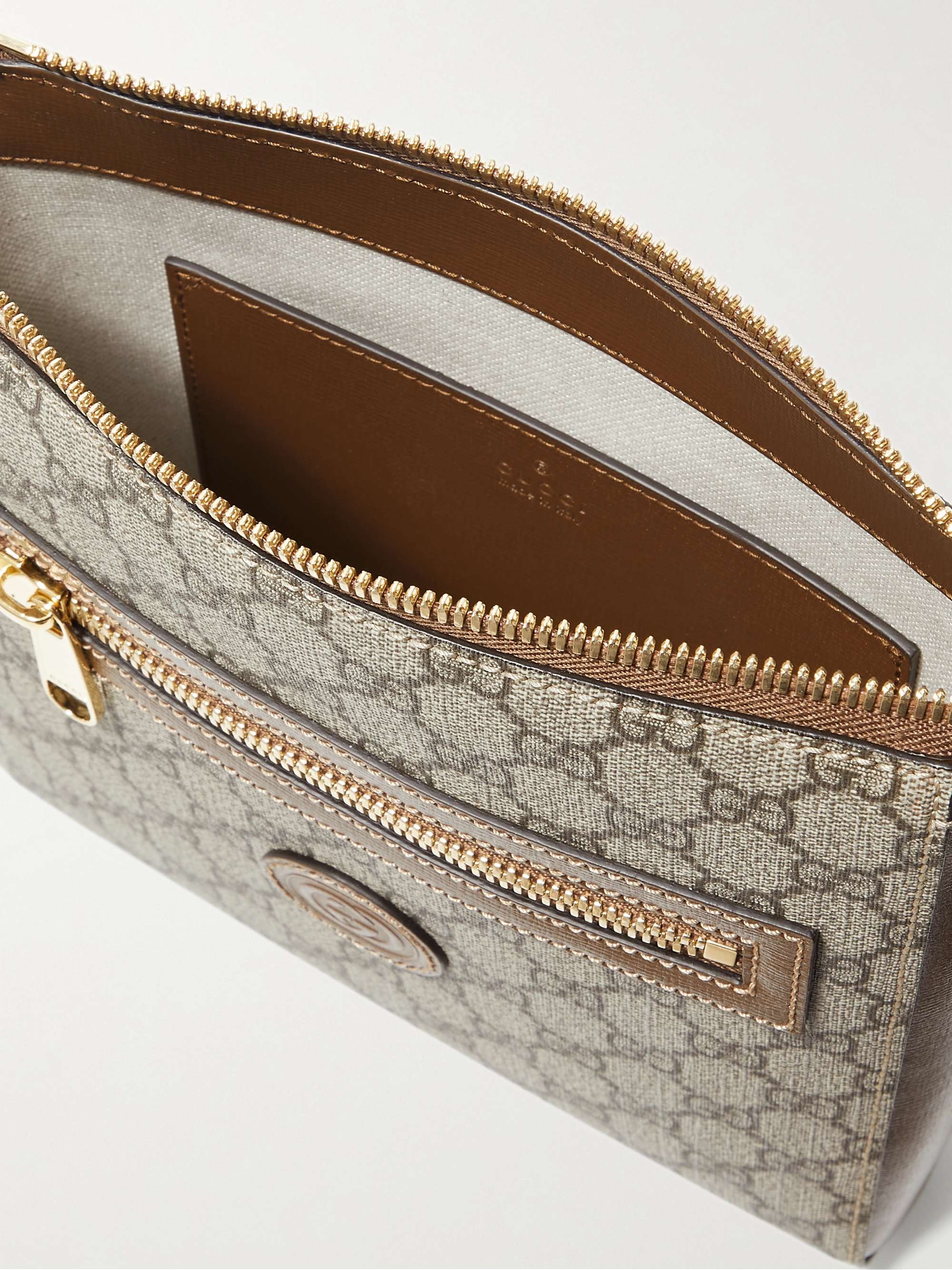 GUCCI Leather-Trimmed Monogrammed Supreme Coated-Canvas Messenger Bag