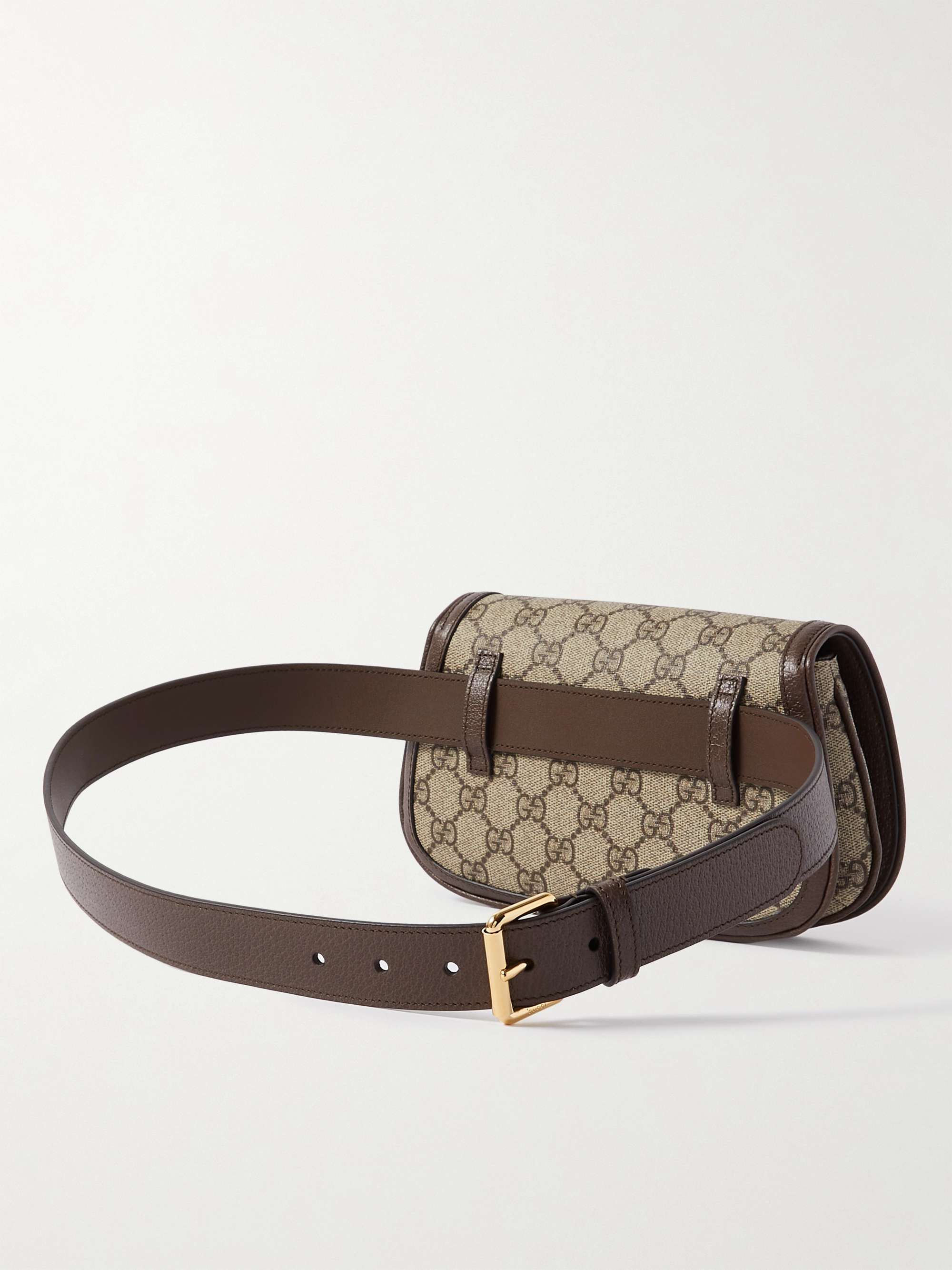 GUCCI Leather-Trimmed Monogrammed Coated-Canvas Belt Bag