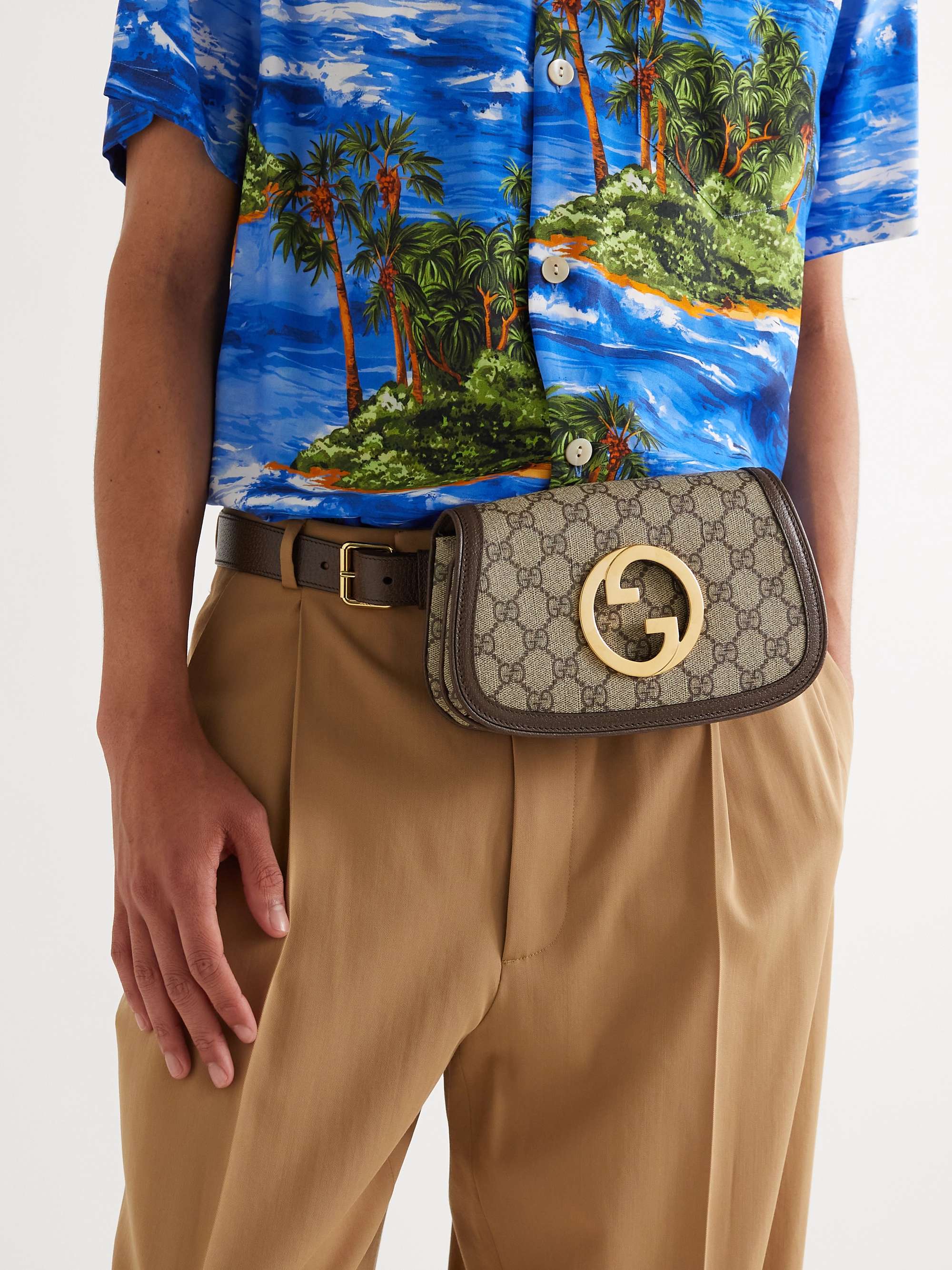 GUCCI Leather-Trimmed Monogrammed Coated-Canvas Belt Bag