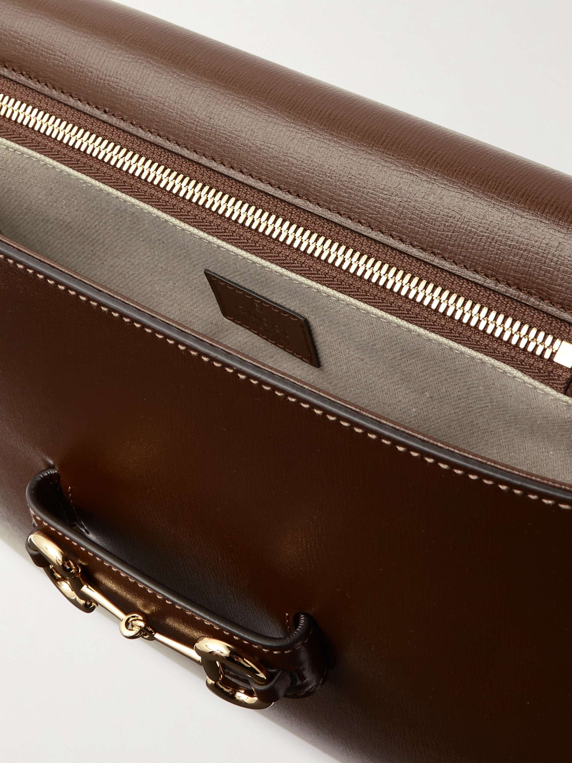 GUCCI Horsebit-Detailed Cross-Grain Leather Messenger Bag