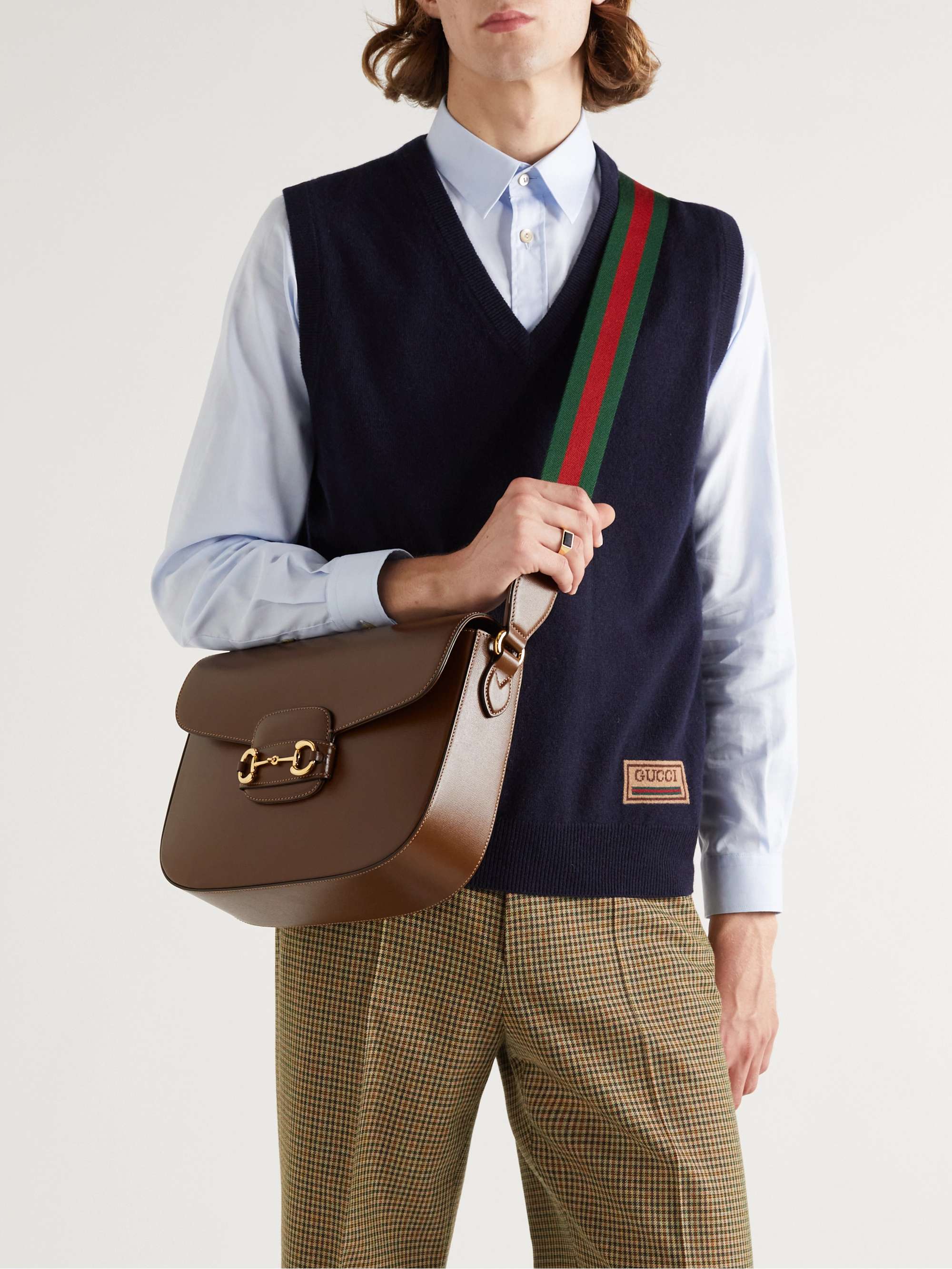 GUCCI Horsebit-Detailed Cross-Grain Leather Messenger Bag