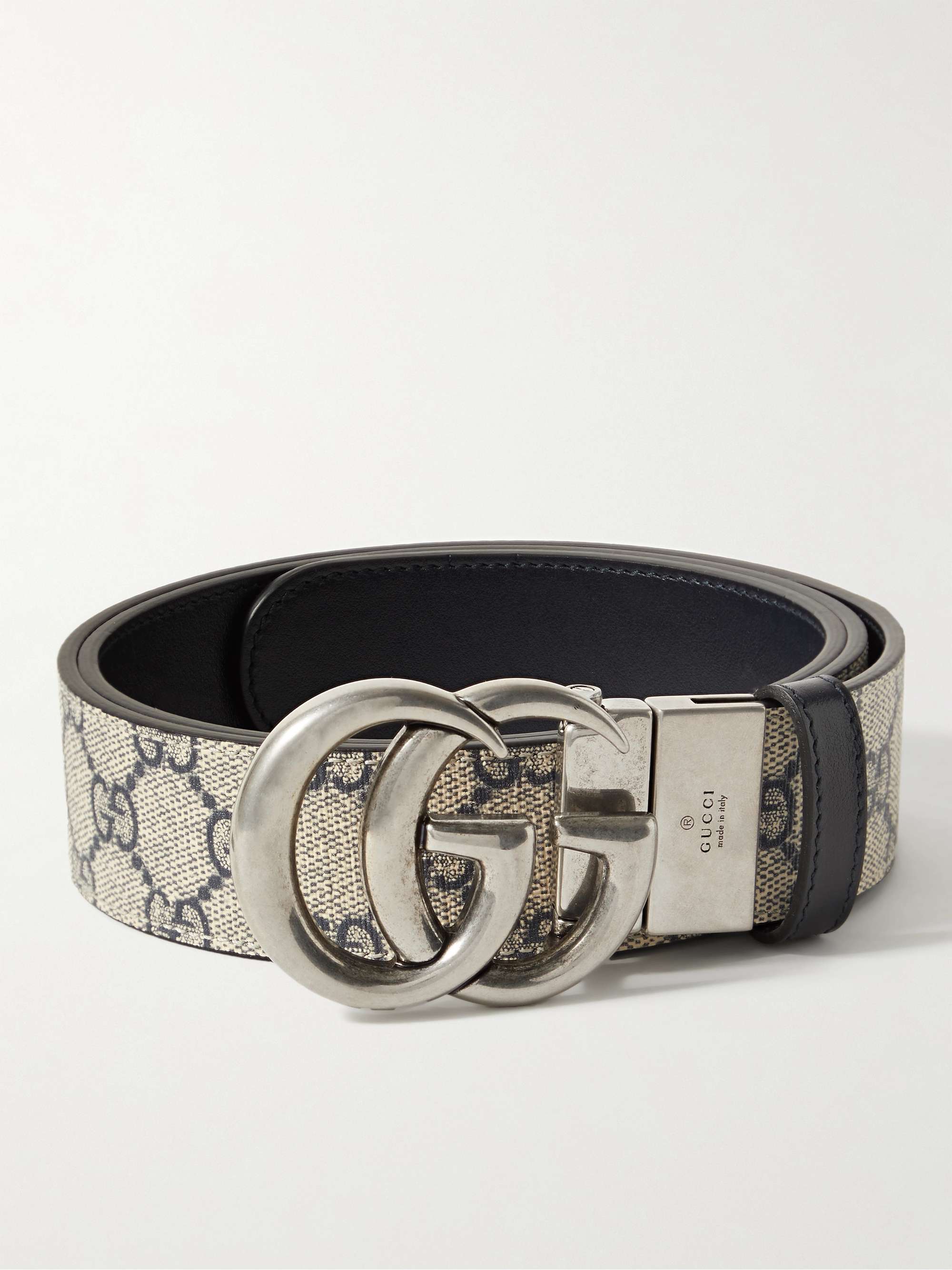 Gucci Reversible Leather And Printed Coated-canvas Belt in White