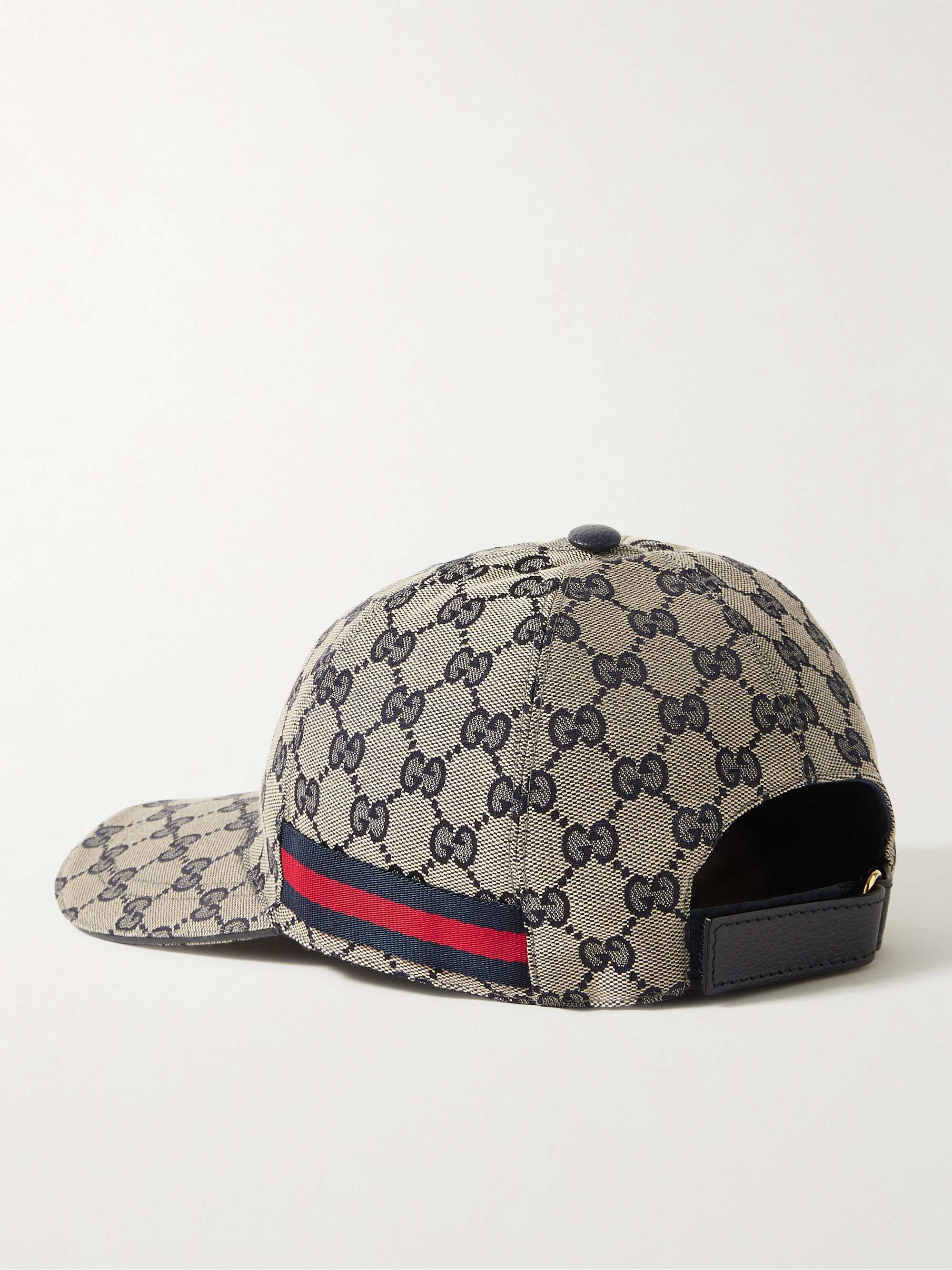 GUCCI Webbing-Trimmed Monogrammed Canvas Baseball Cap