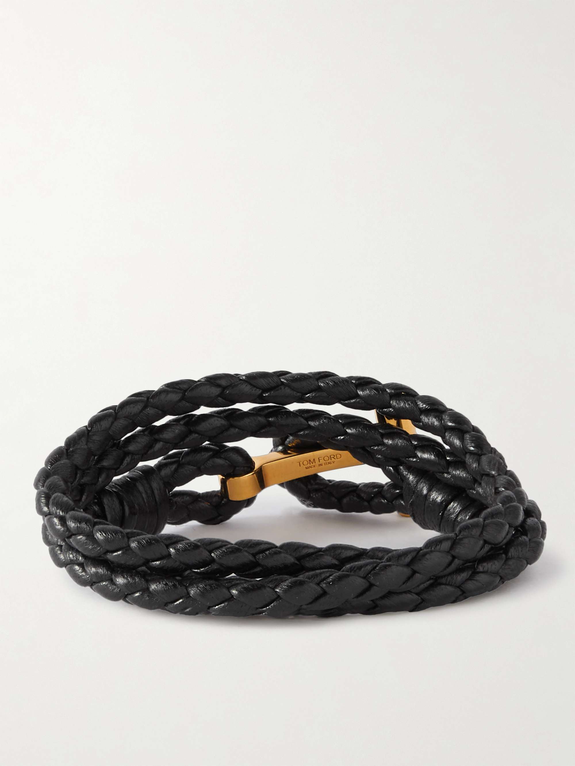 TOM FORD Woven Leather and Silver-Tone Wrap Bracelet