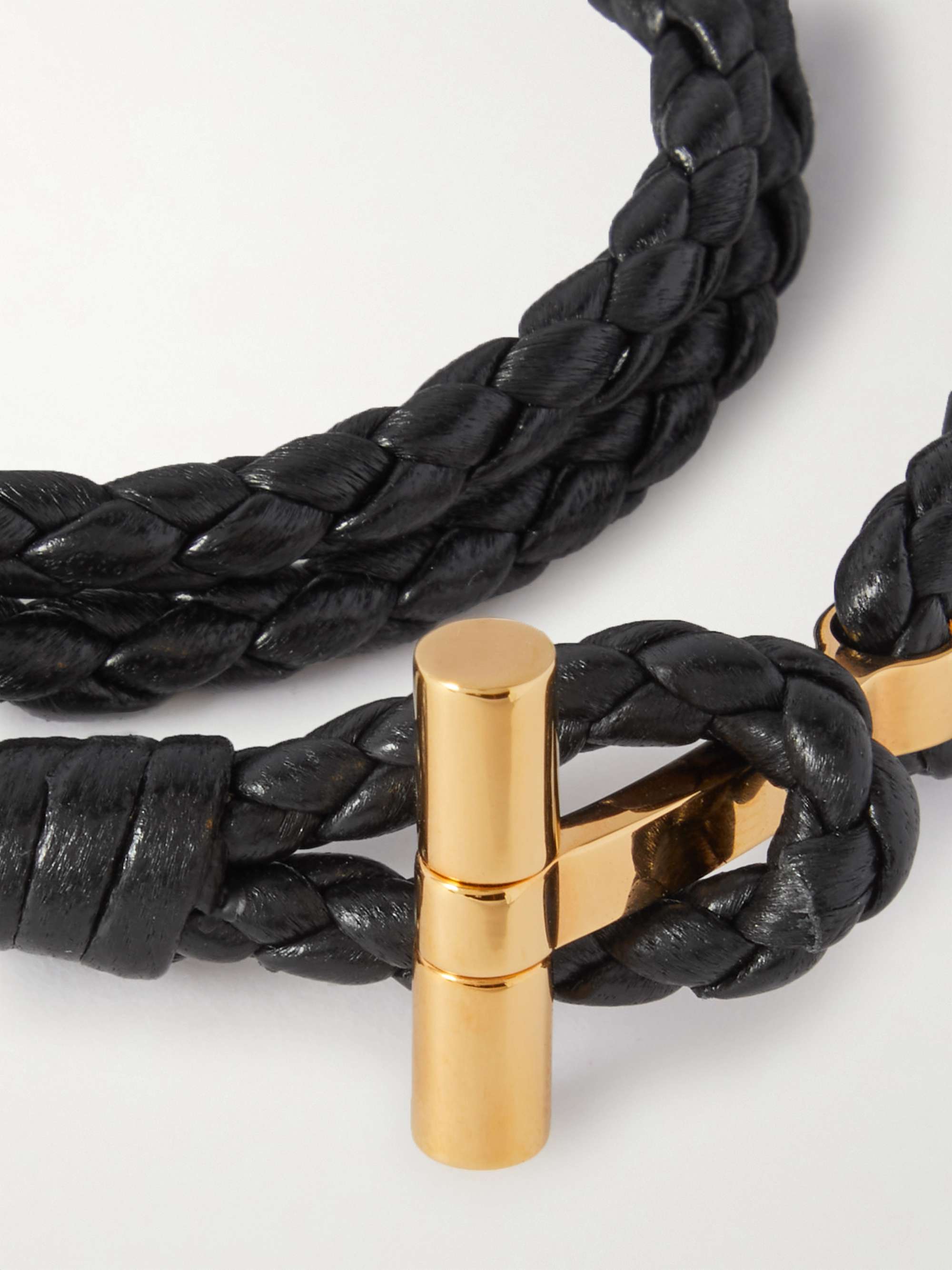 Woven Leather and Gold-Plated Wrap Bracelet