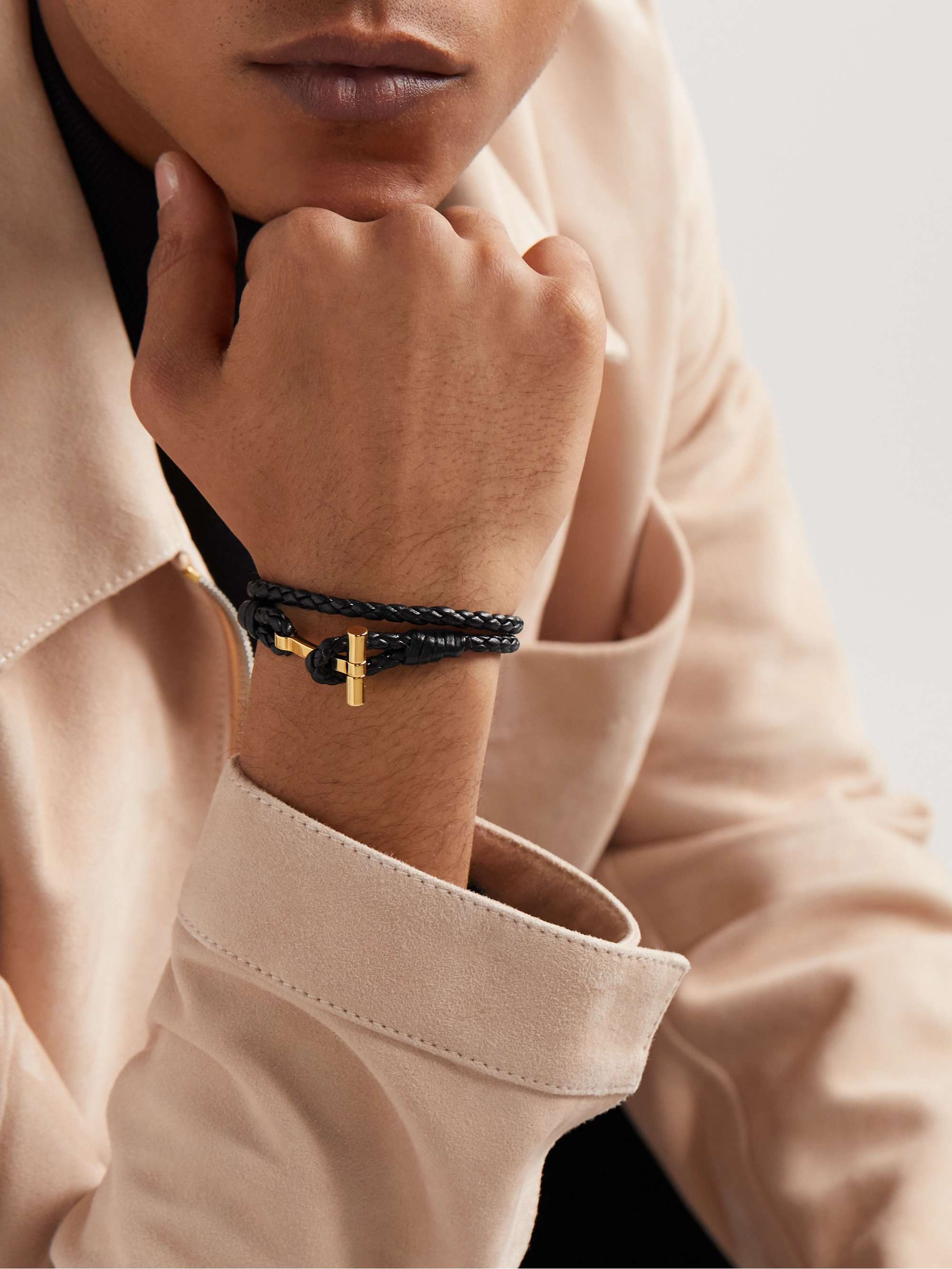 TOM FORD Woven Leather and Gold-Plated Wrap Bracelet | MR PORTER