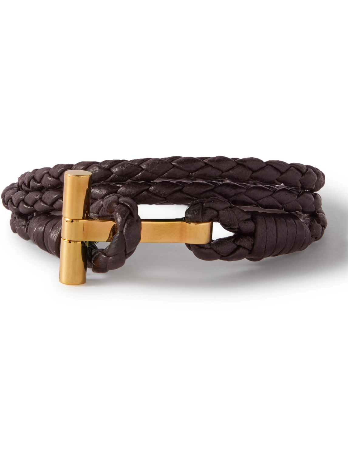 Woven Leather and Gold-Plated Wrap Bracelet