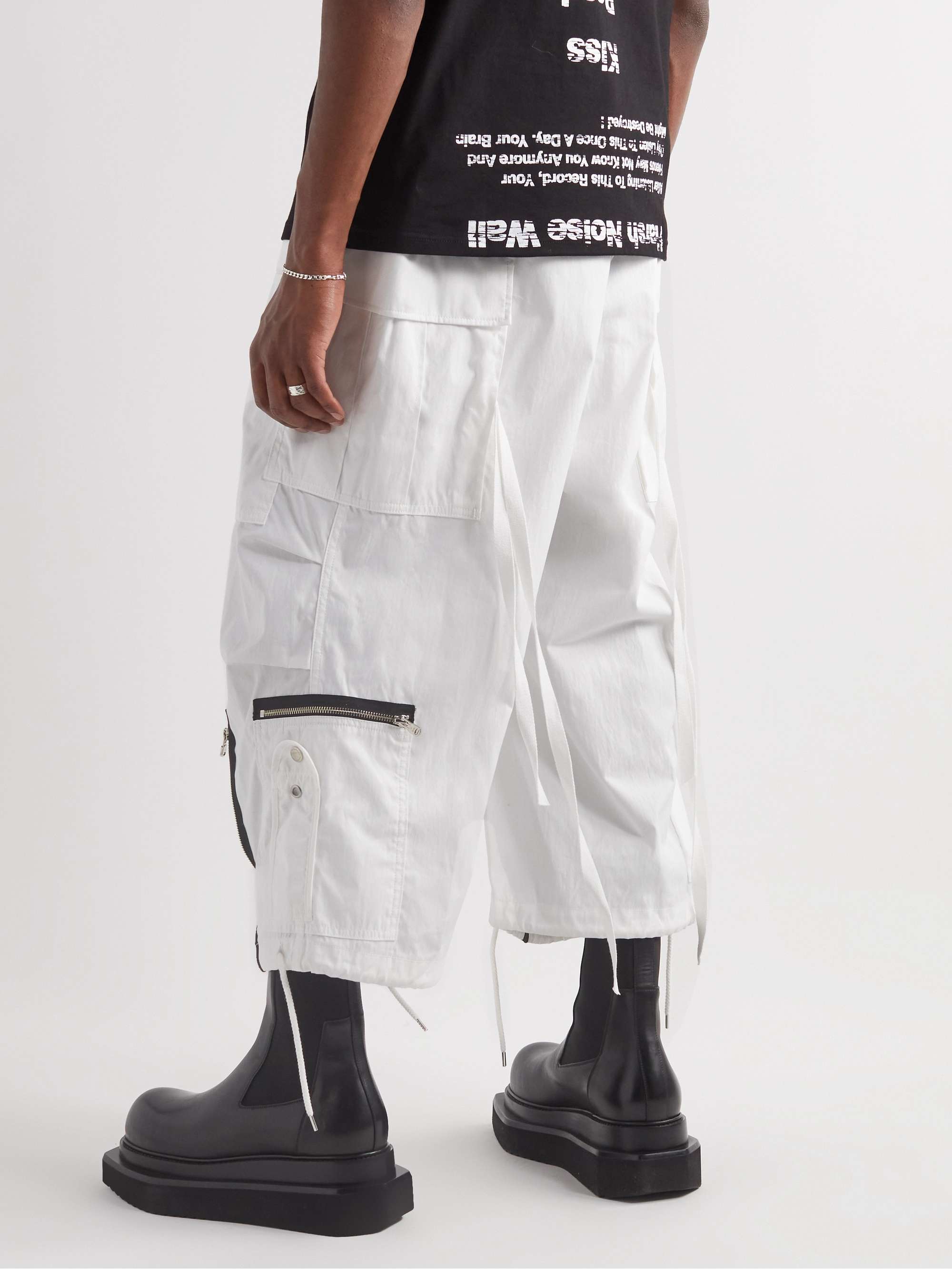 TAKAHIROMIYASHITA THESOLOIST. Wide-Leg Zip-Detailed Appliquéd Canvas Cargo Trousers