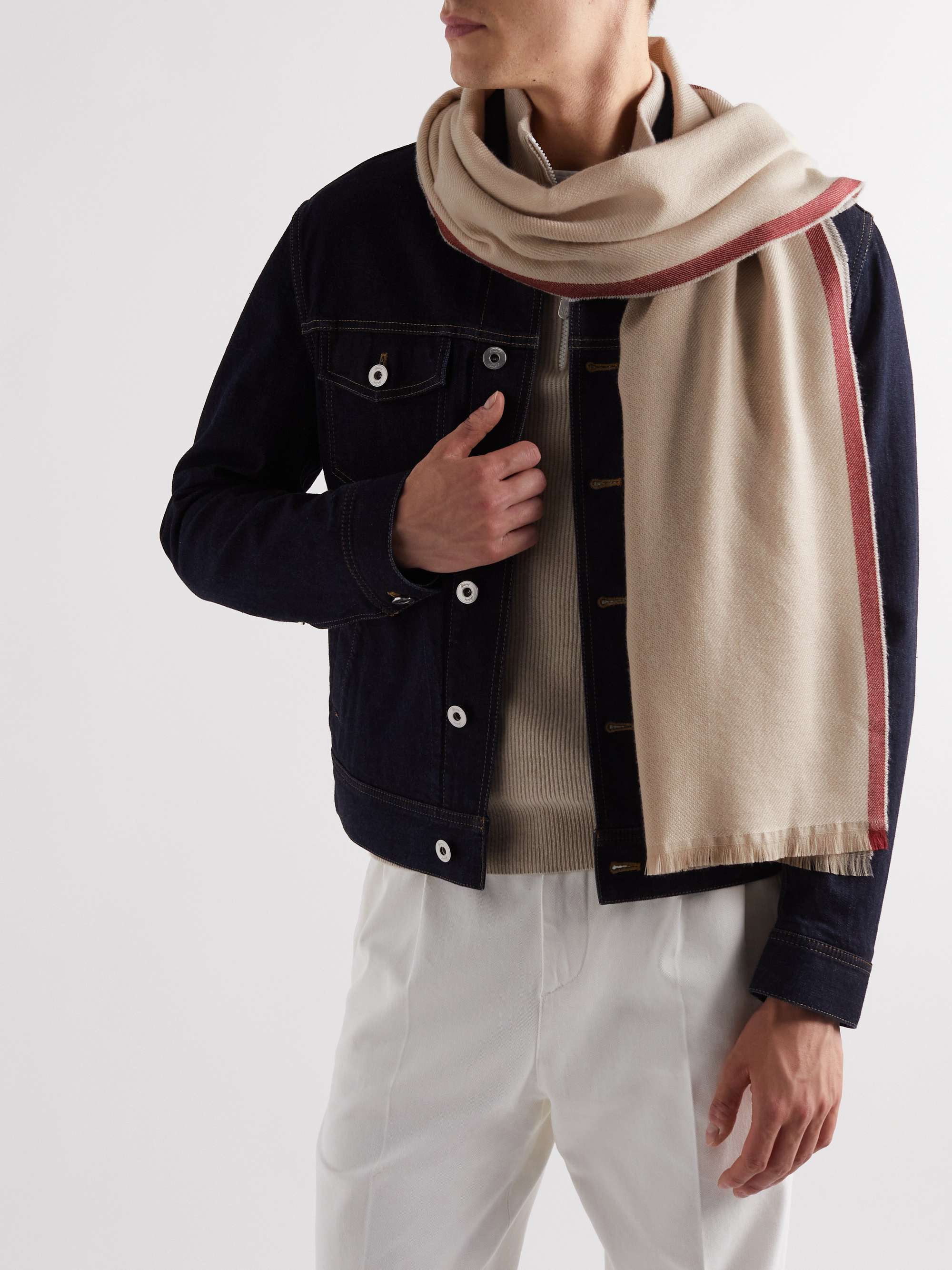 BRUNELLO CUCINELLI Striped Wool and Cashmere-Blend Scarf