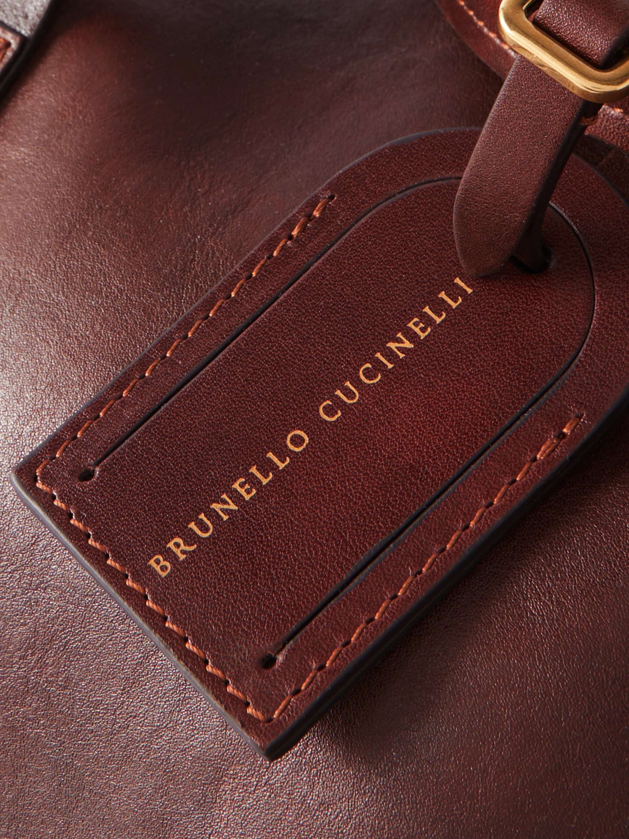 BRUNELLO CUCINELLI Vitello Nuvolato Logo-Print Leather Duffle Bag
