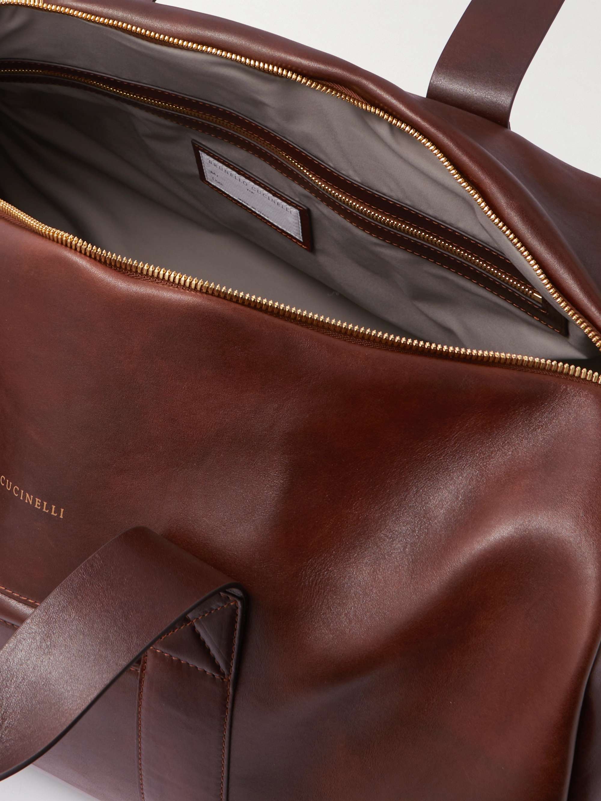 BRUNELLO CUCINELLI Vitello Nuvolato Logo-Print Leather Duffle Bag