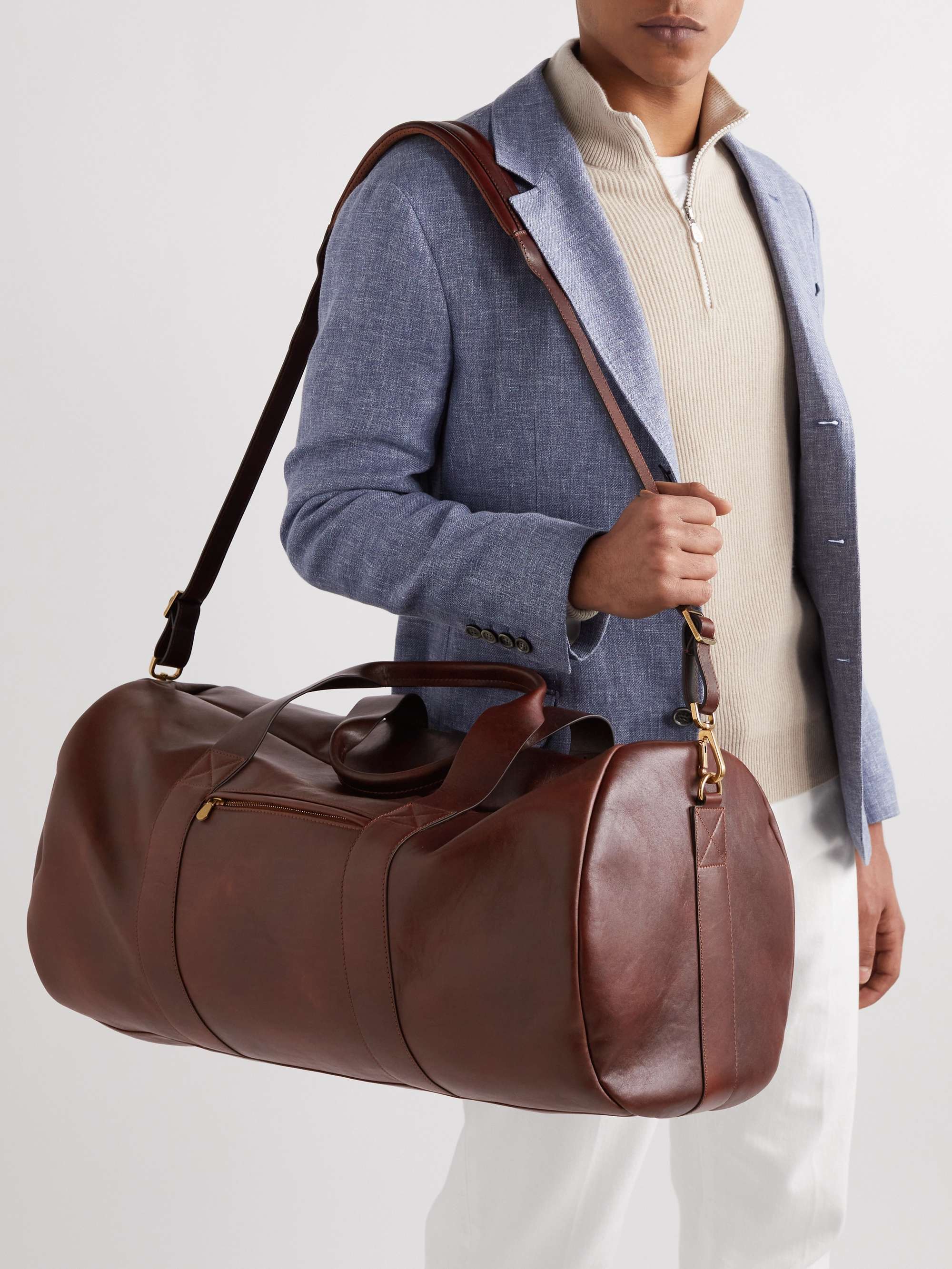 BRUNELLO CUCINELLI Vitello Nuvolato Logo-Print Leather Duffle Bag