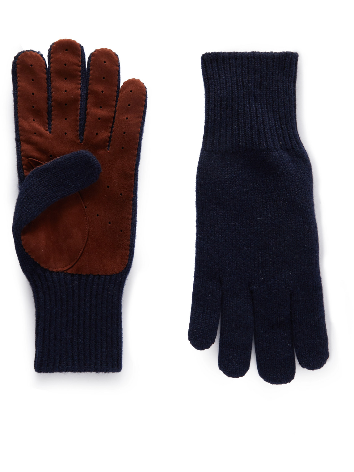 Shop Brunello Cucinelli Suede-trimmed Cashmere Gloves In Blue