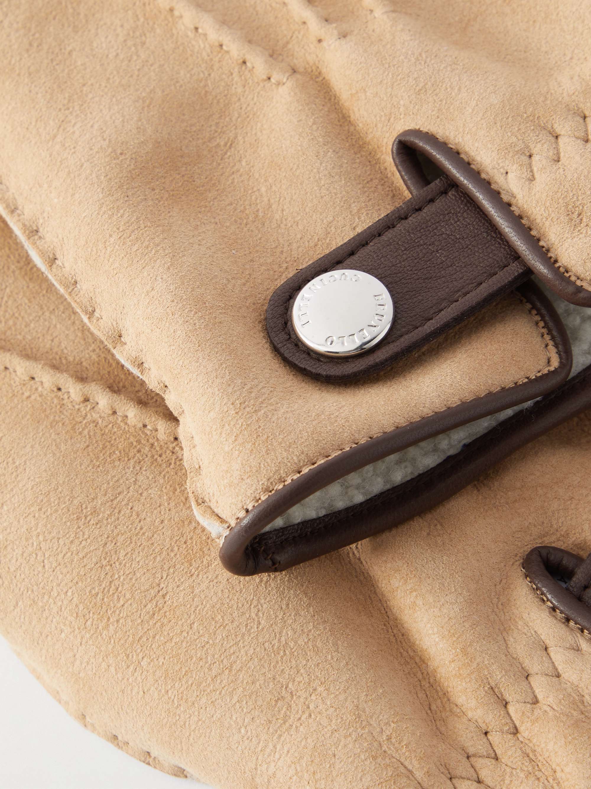 BRUNELLO CUCINELLI Leather-Trimmed Shearling Gloves