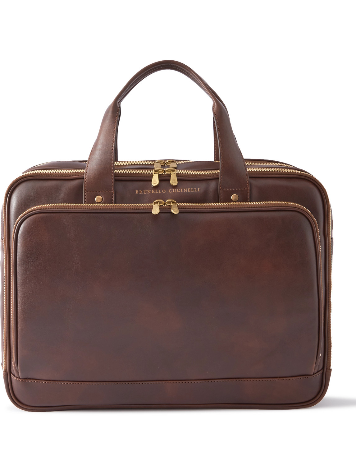 Brunello Cucinelli Calfskin Zipped Briefcase In Brown