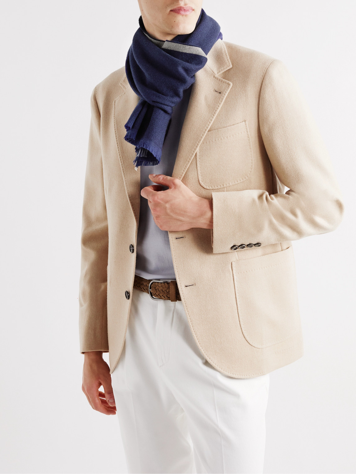 Fringed Striped Wool and Cashmere-Blend Scarf — 2