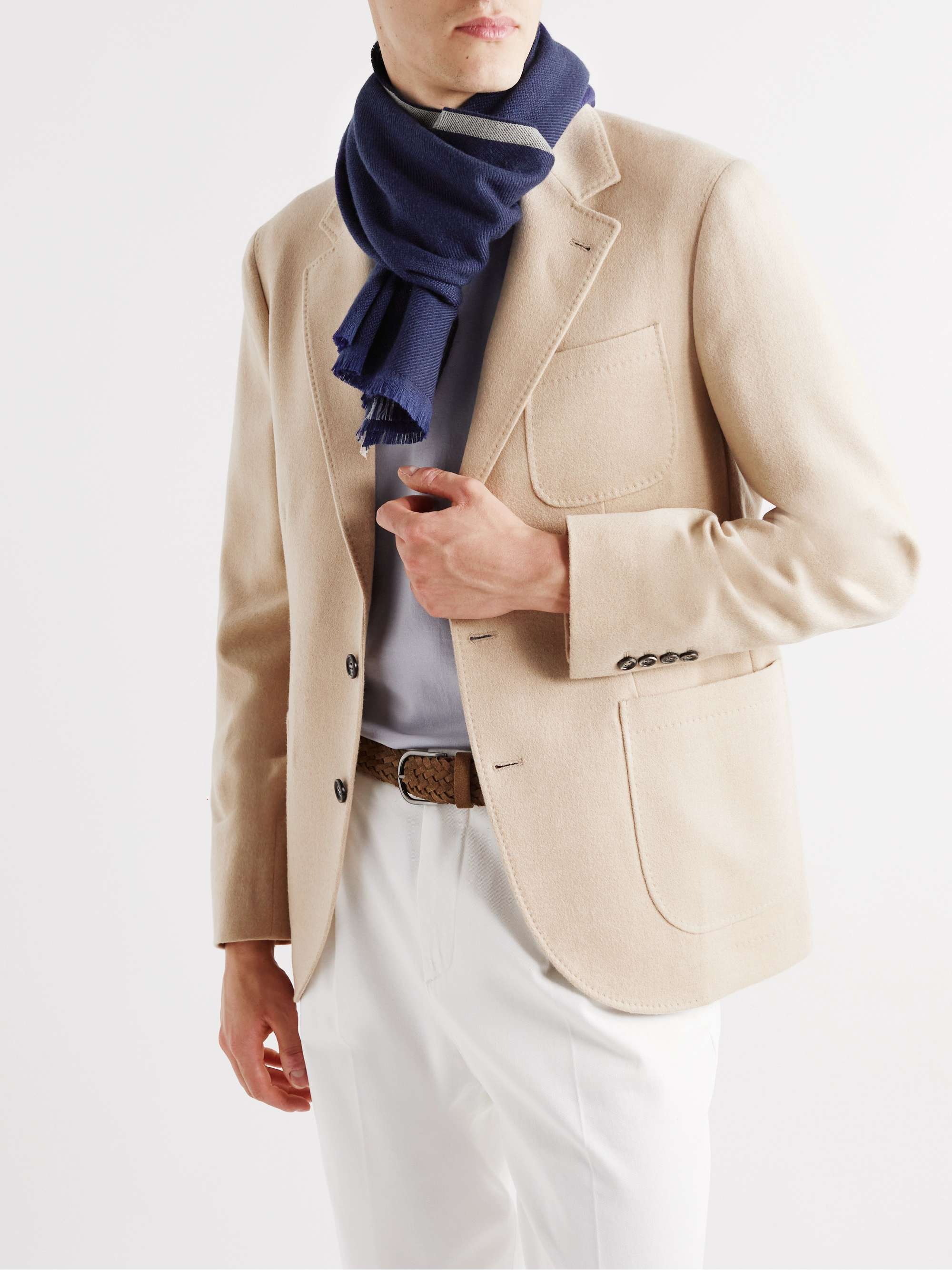 BRUNELLO CUCINELLI Striped Wool and Cashmere-Blend Scarf