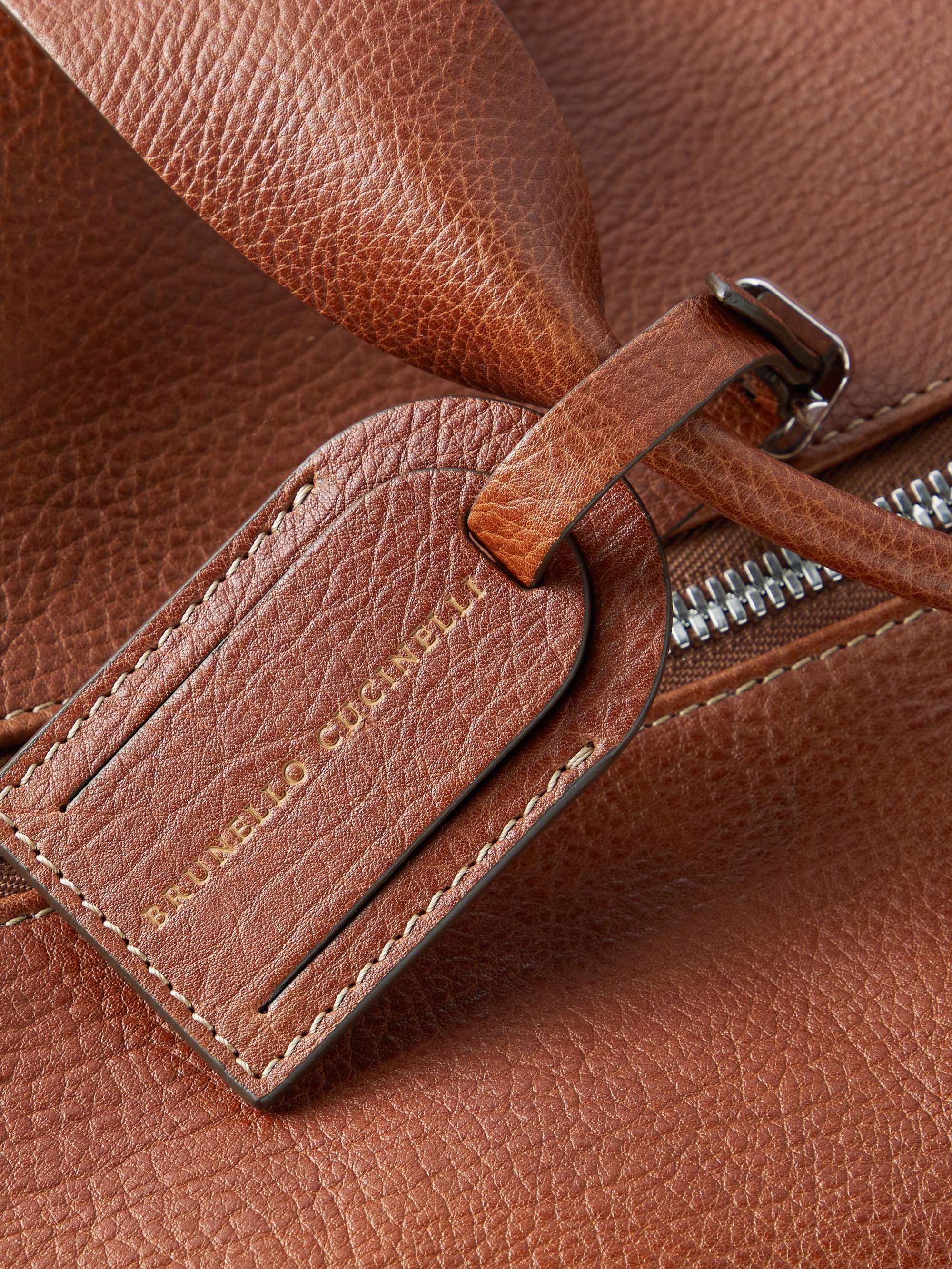 BRUNELLO CUCINELLI Logo-Print Full-Grain Leather Duffle Bag